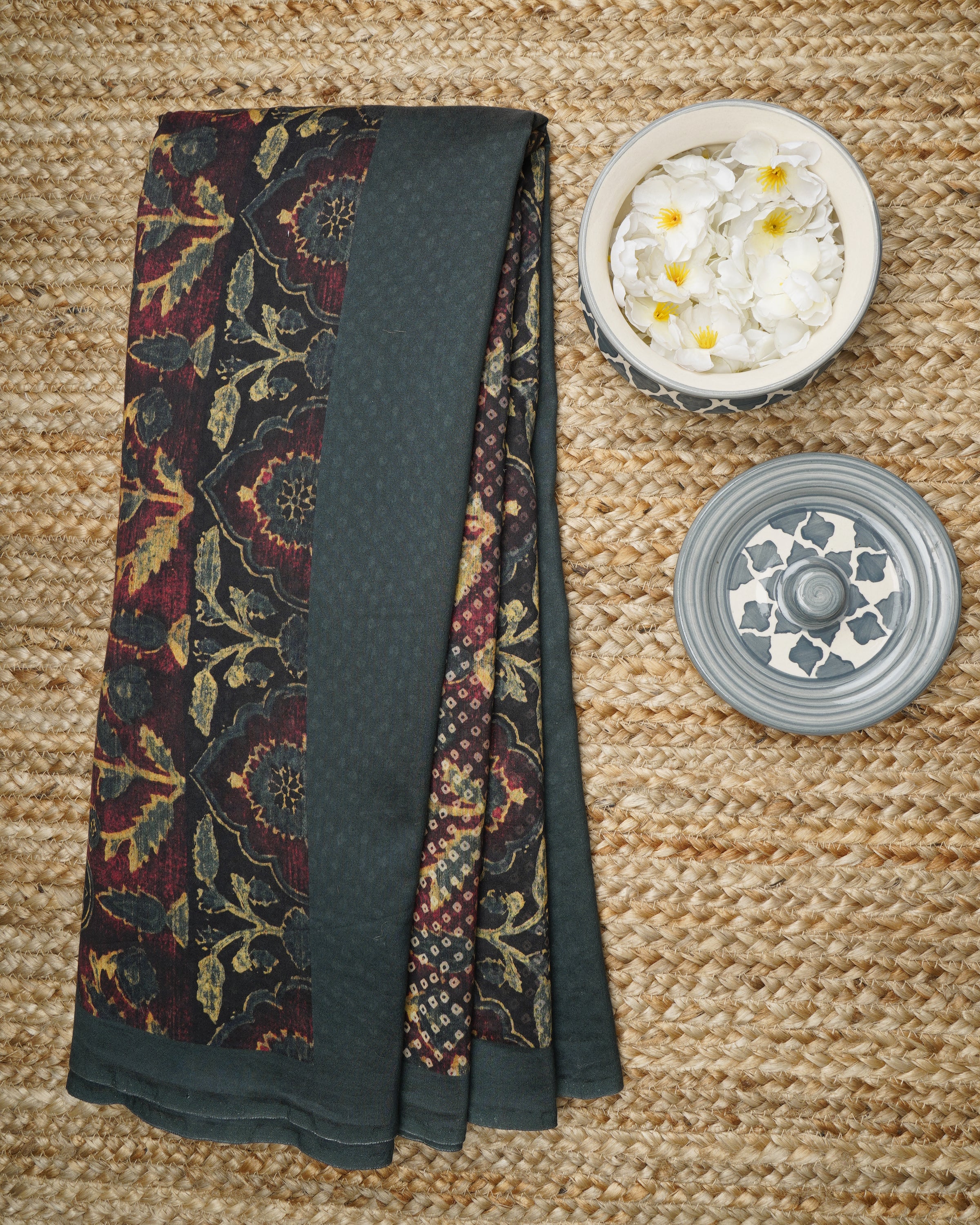 Dark Green Color Digital Printed Bandhani Pattern Pure Chanderi Saree With Blouse Piece