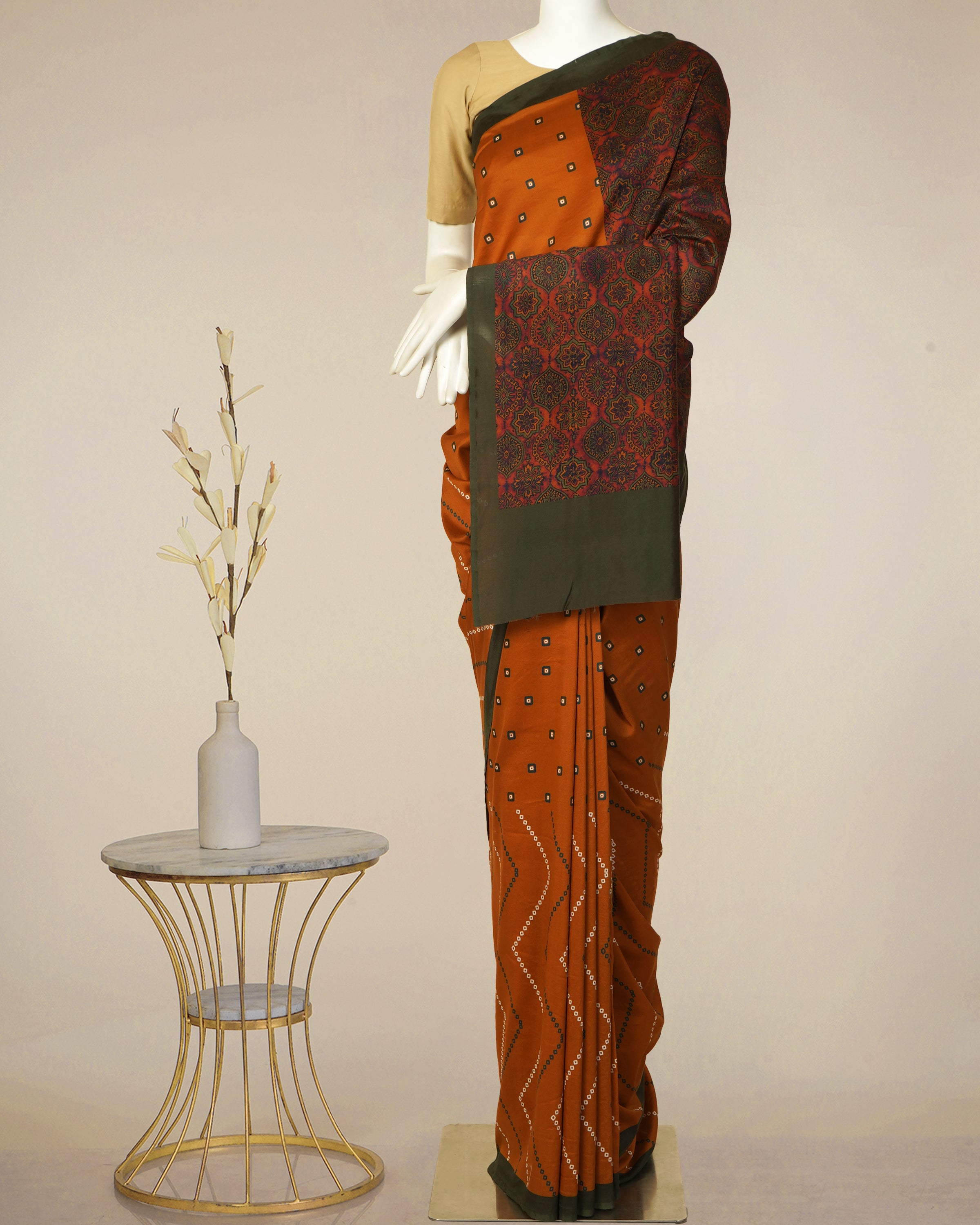 Orange Color Digital Printed Pure Chanderi Saree