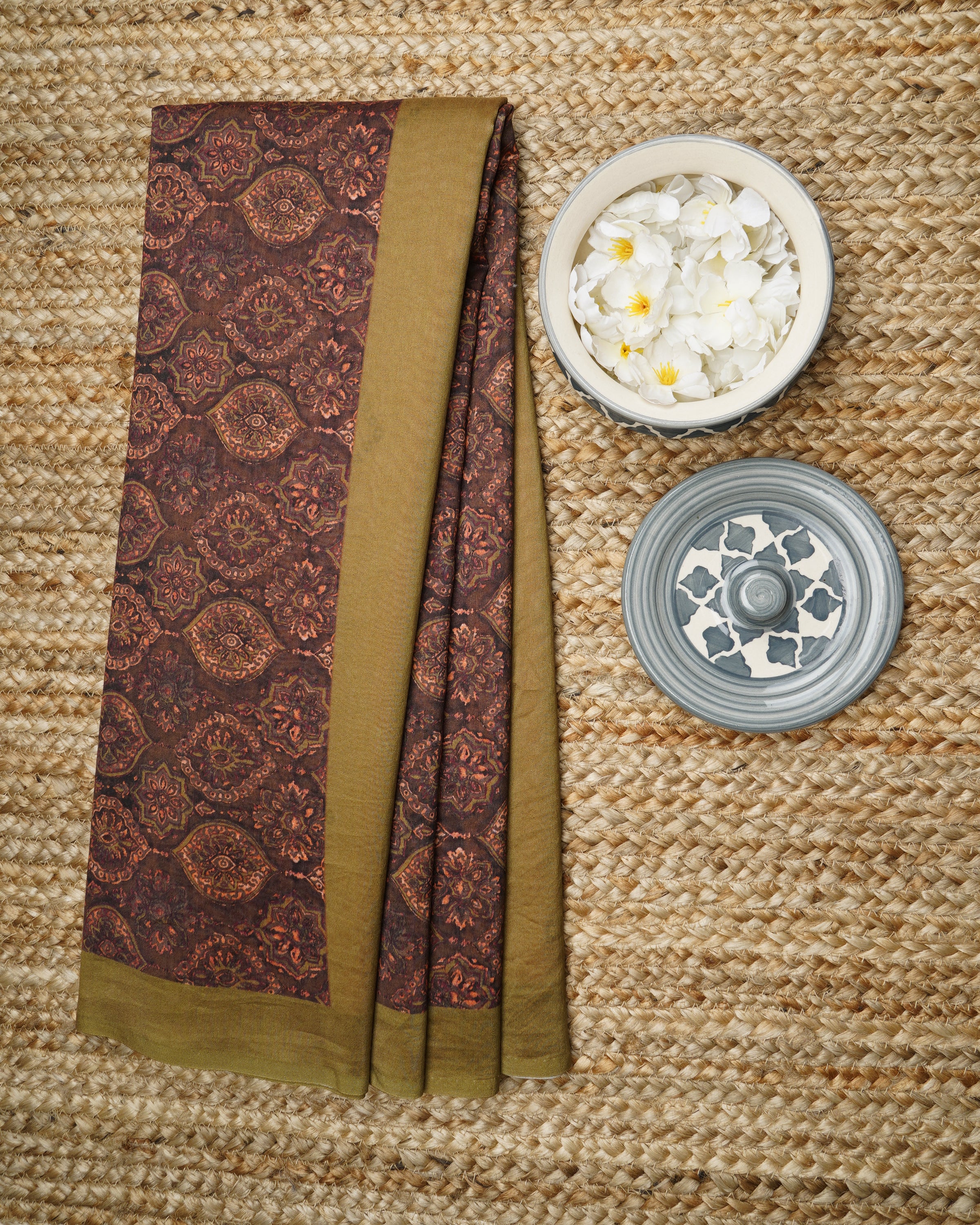 Peach Color Digital Printed Bandhani Pattern Pure Chanderi Saree