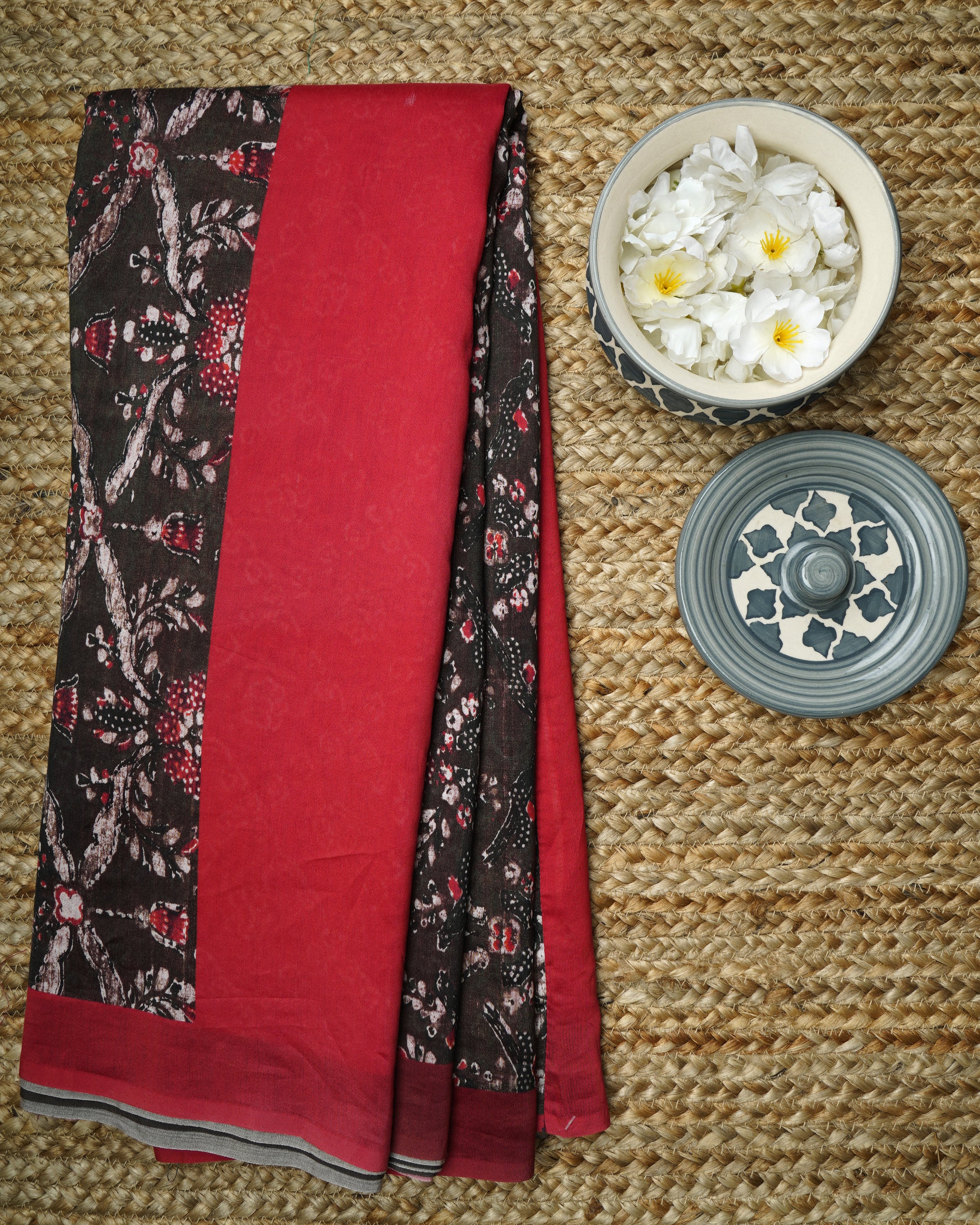 Red Color Digital Printed Bandhani Pattern Pure Chanderi Saree With Blouse Piece