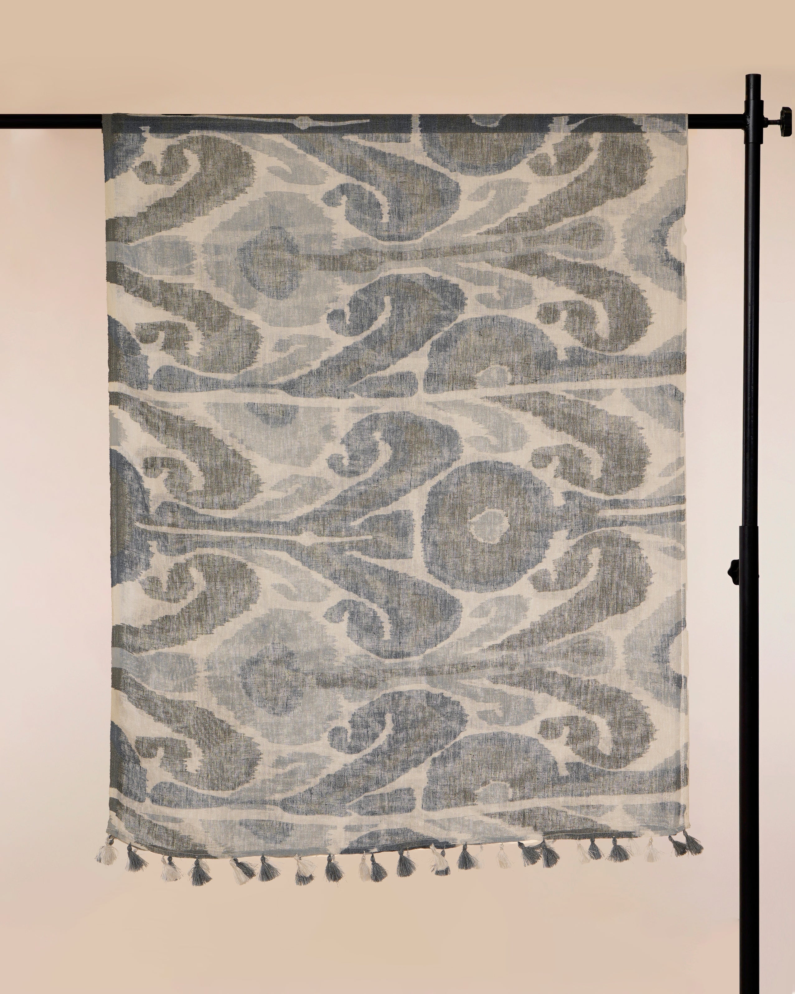 Blue-Grey Printed Premium Linen Dupatta with Tassels