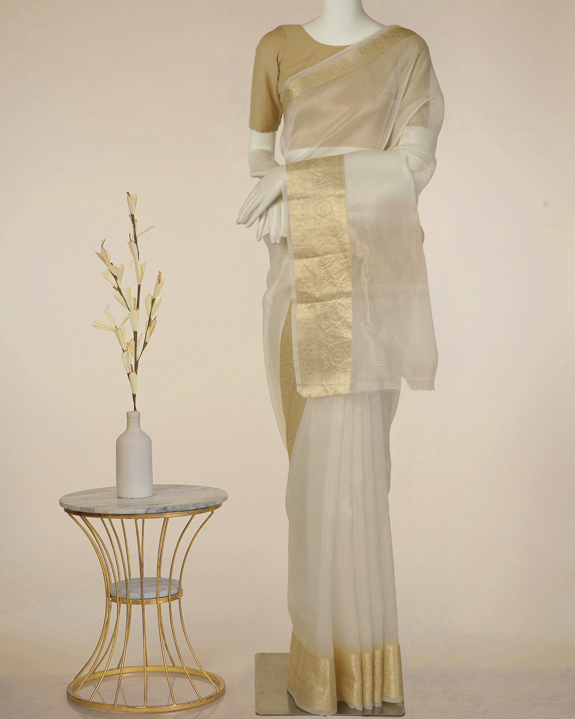 White Color Fancy Organza Silk Saree With Blouse Piece
