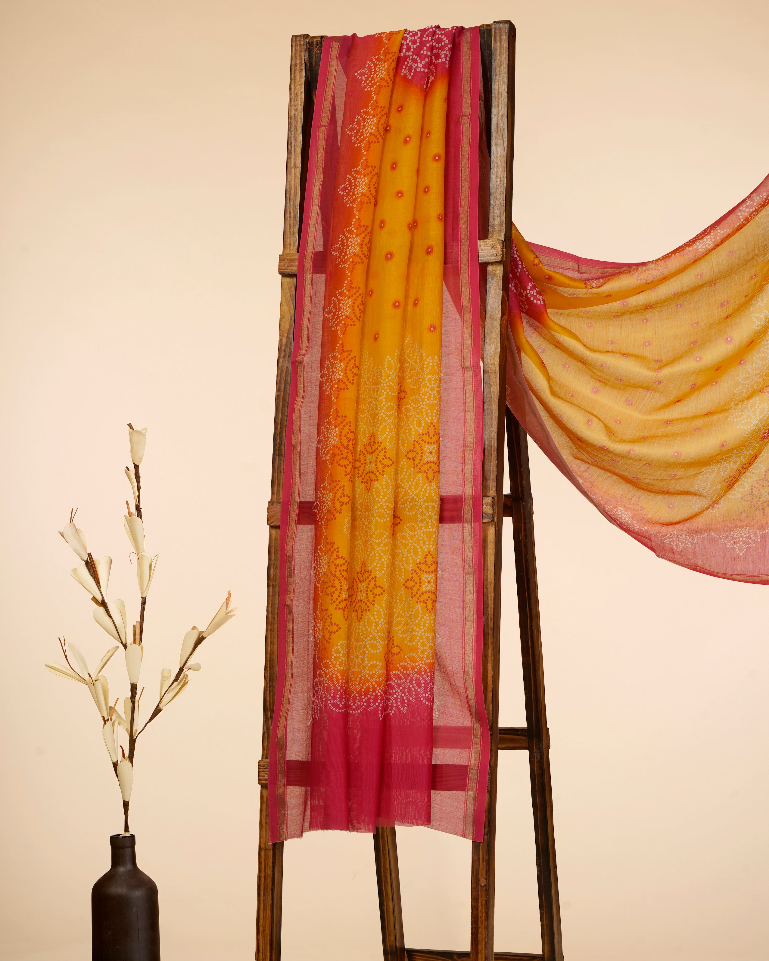 Pink-Yellow Color Digital Printed Chanderi Dupatta