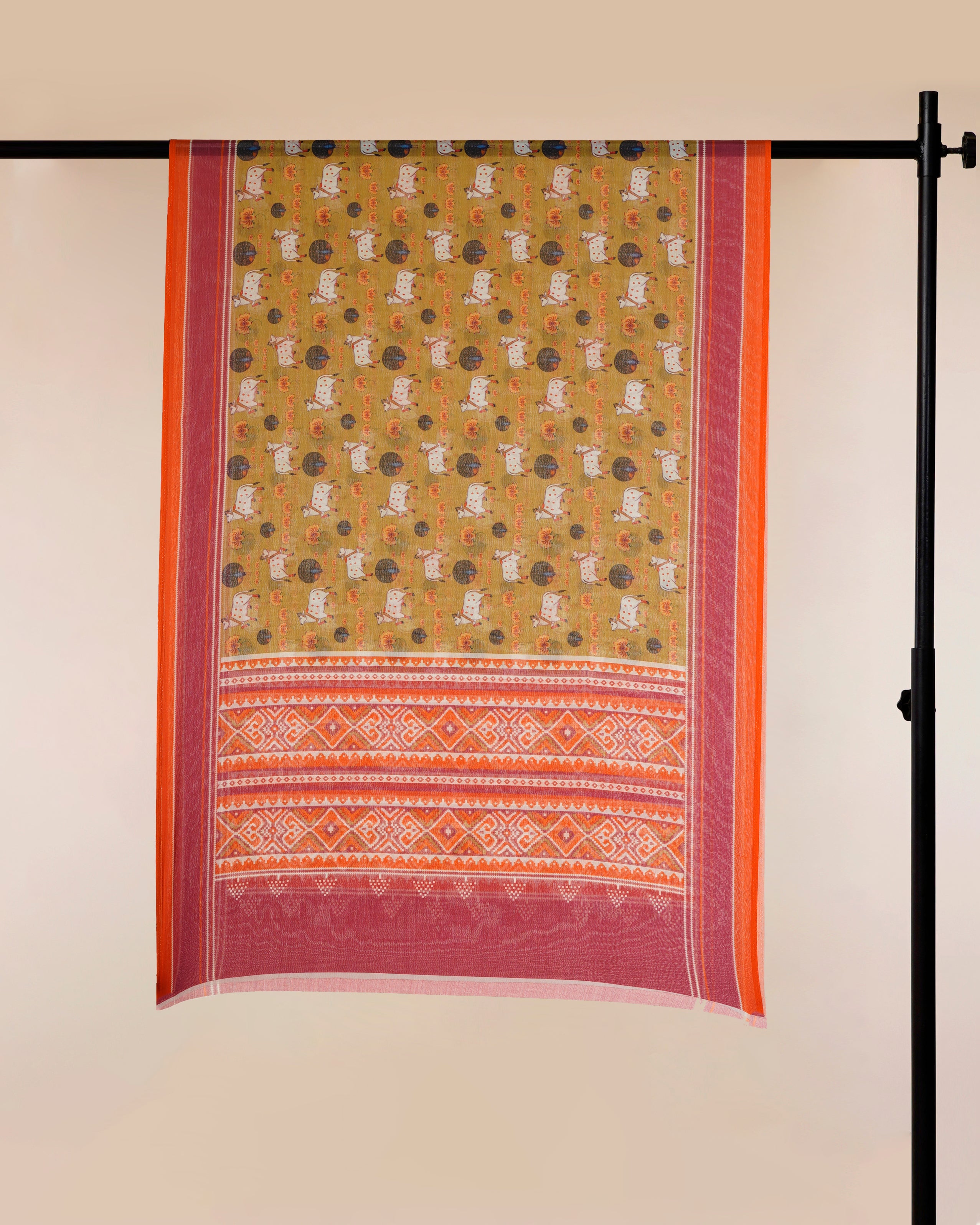 Multi Color Traditional Pichwai & Patola Pattern Digital Print Tusser Chanderi Dupatta