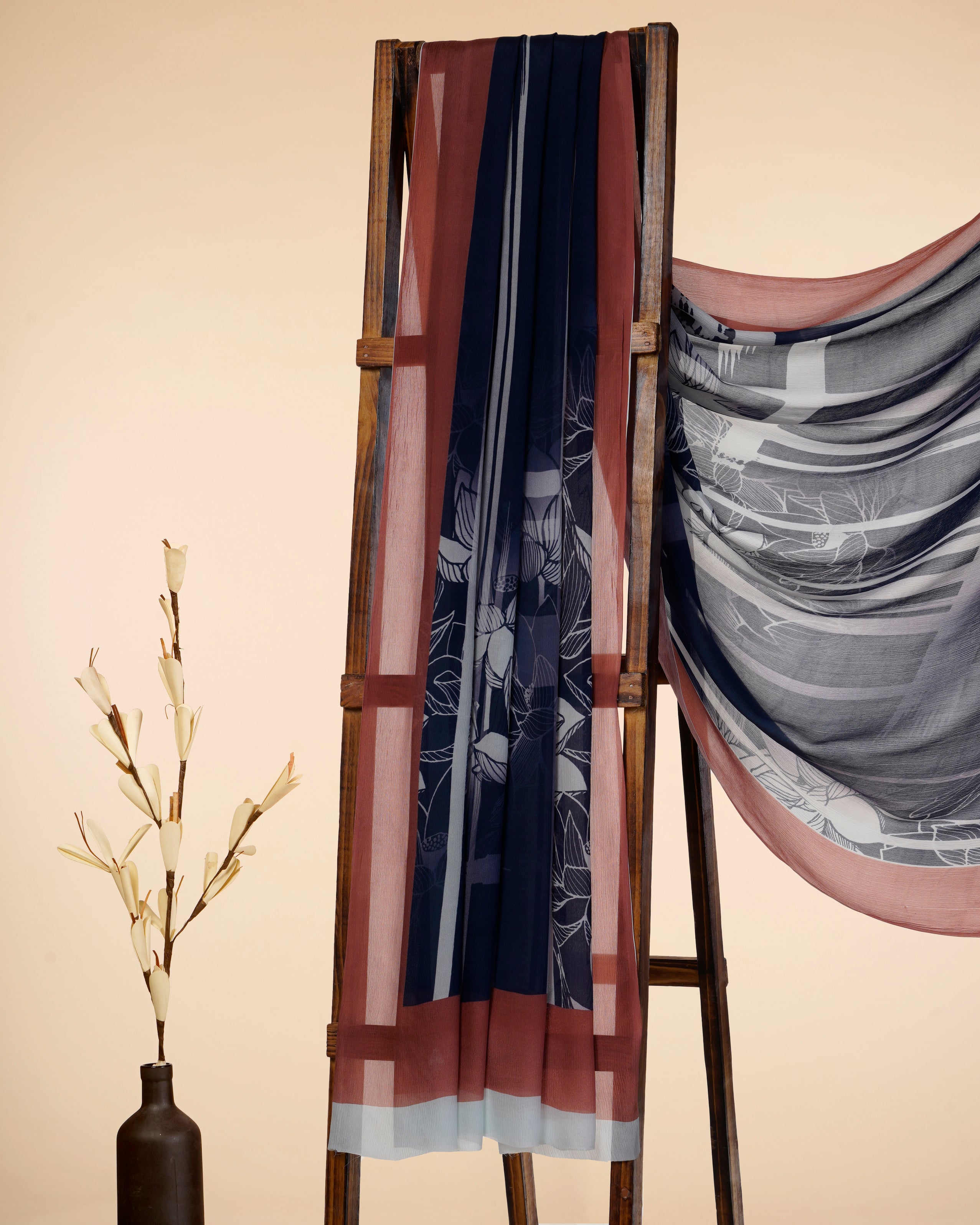 Navy Blue All Over Pattern Digital Print Chinnon Silk Dupatta