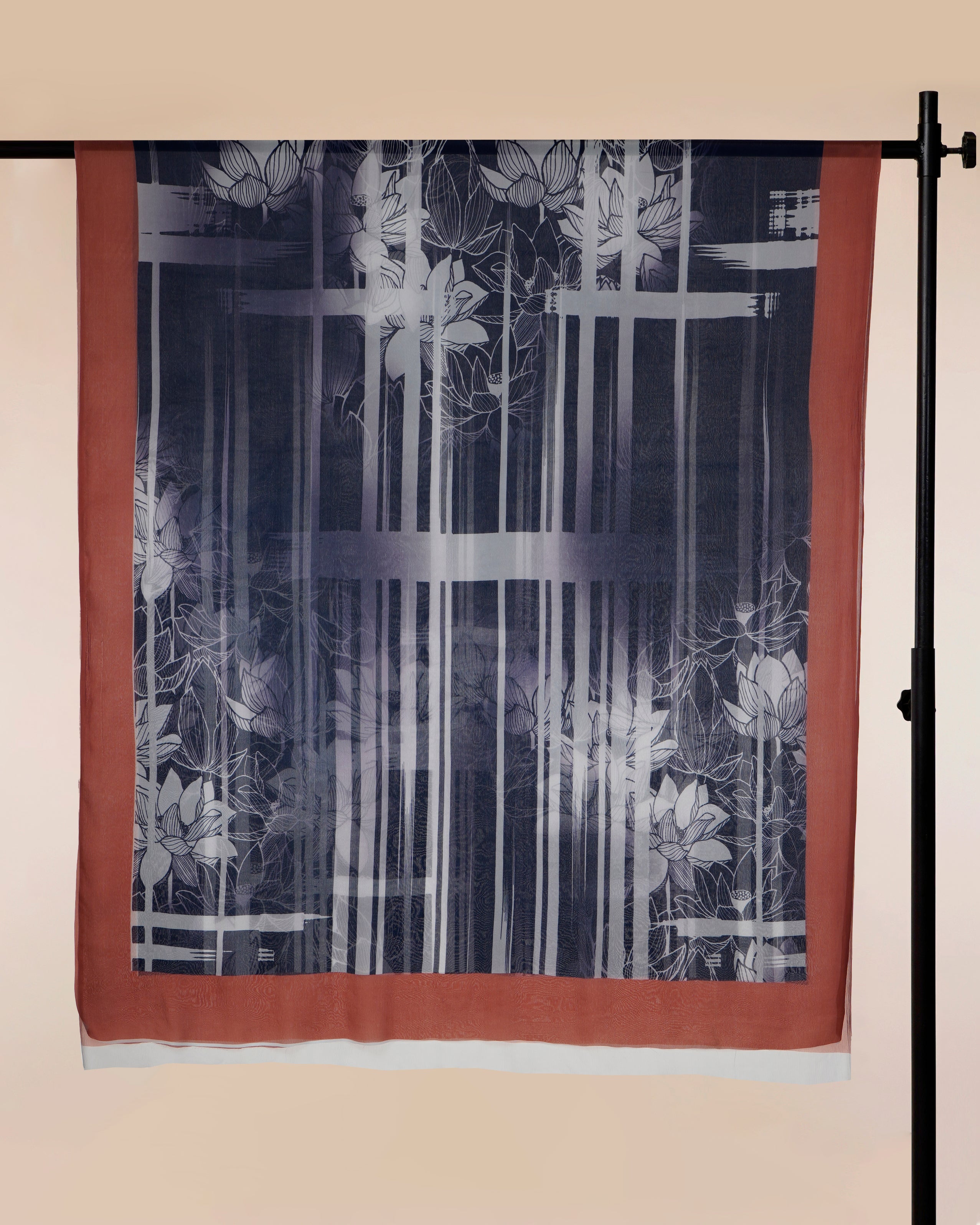 Navy Blue All Over Pattern Digital Print Chinnon Silk Dupatta