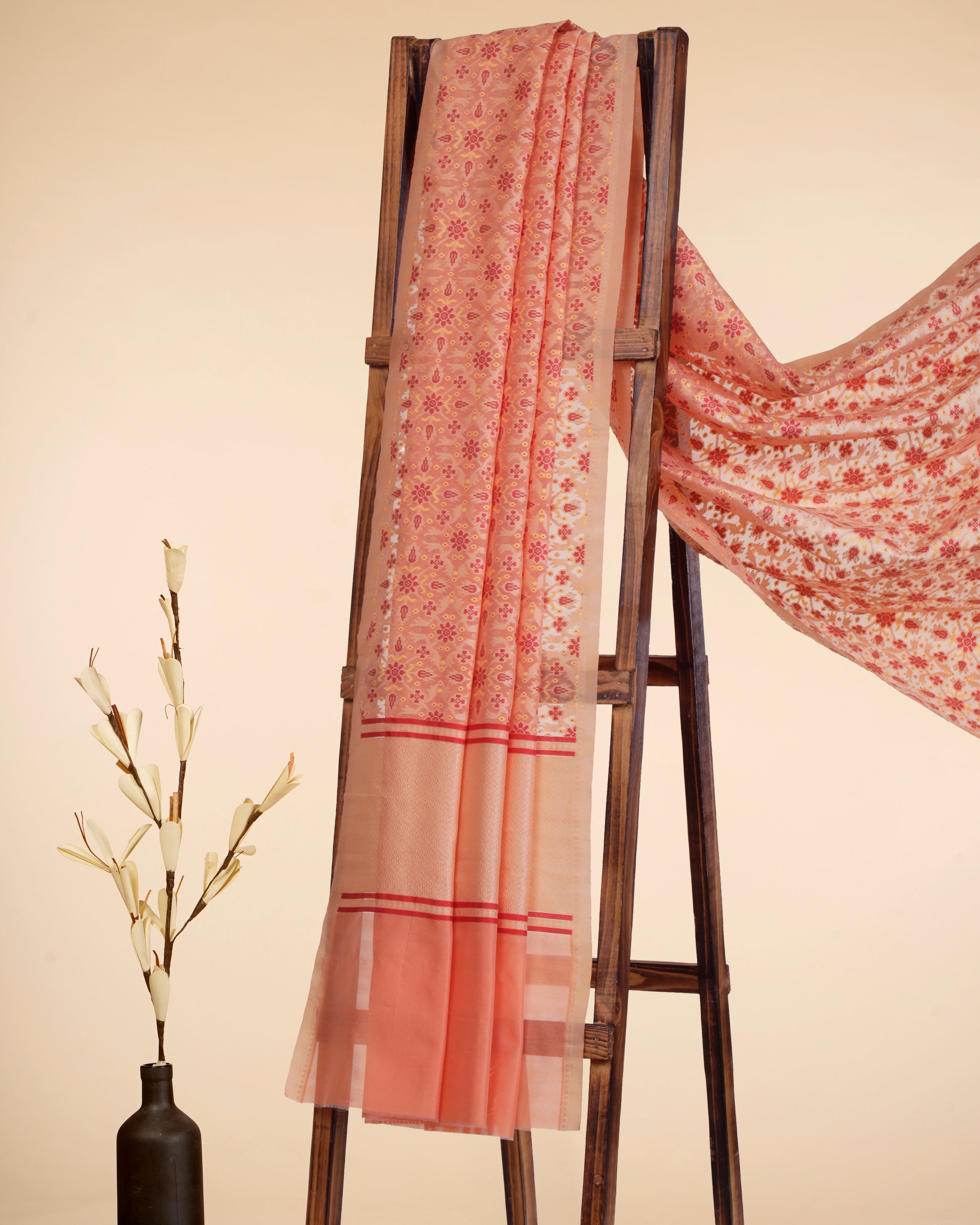 Peach All Over Pattern Handwoven Jacquard Chanderi Dupatta