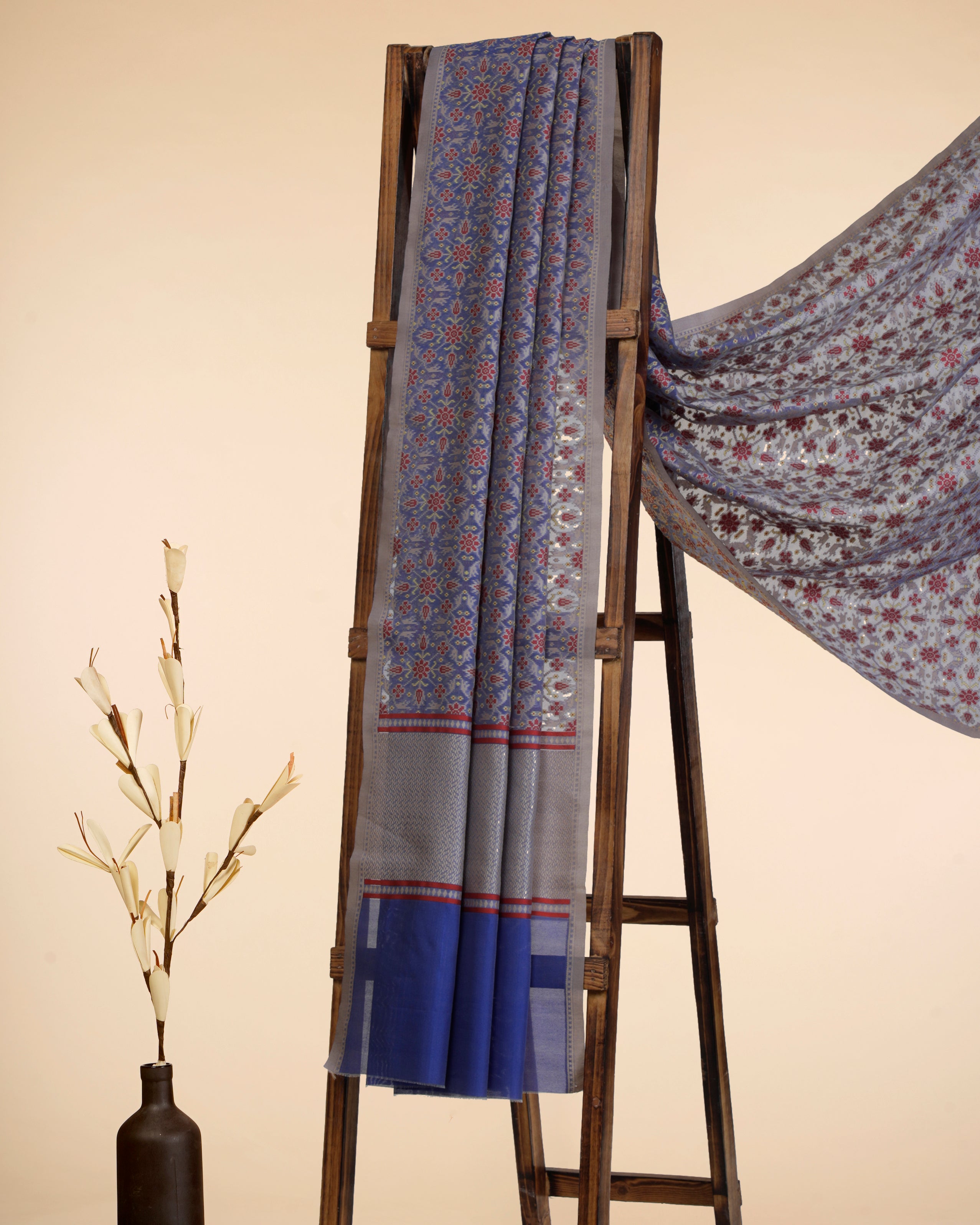 Navy Blue All Over Pattern Handwoven Jacquard Chanderi Dupatta