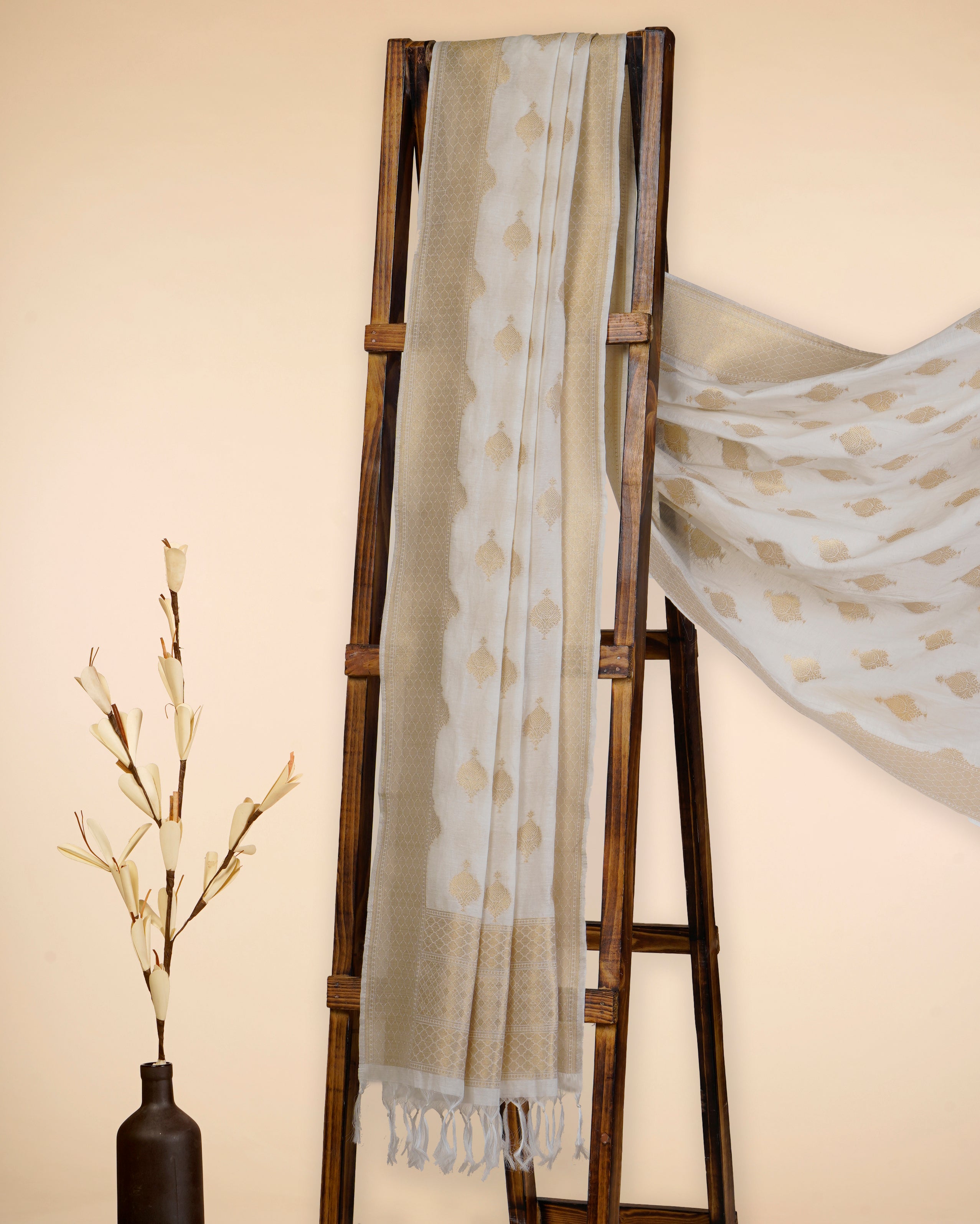 Off-White-Gold Dyeable Fancy Banarasi Woven Dupatta