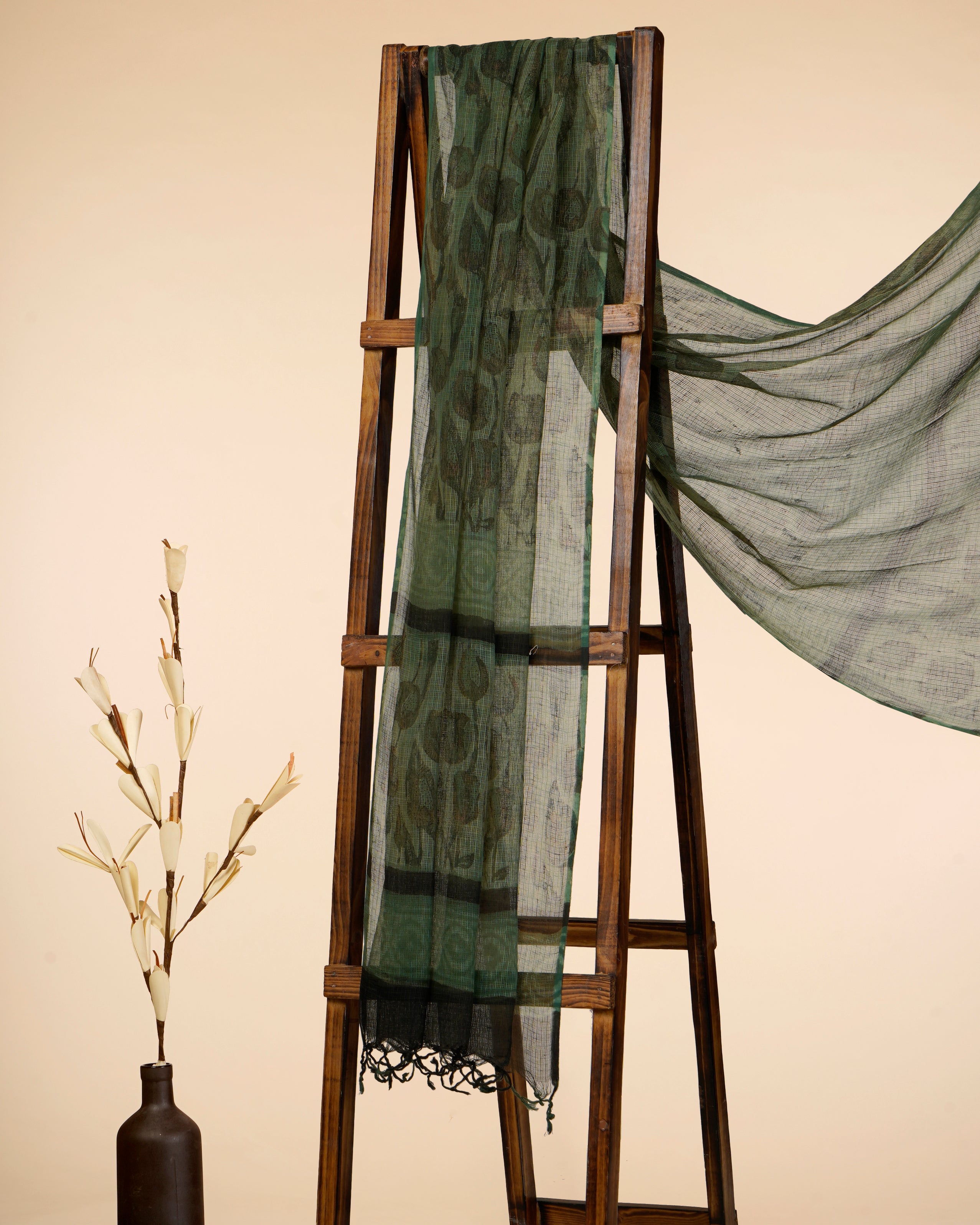 Hunter Green Natural Dye Hand Block Kota Cotton Dupatta