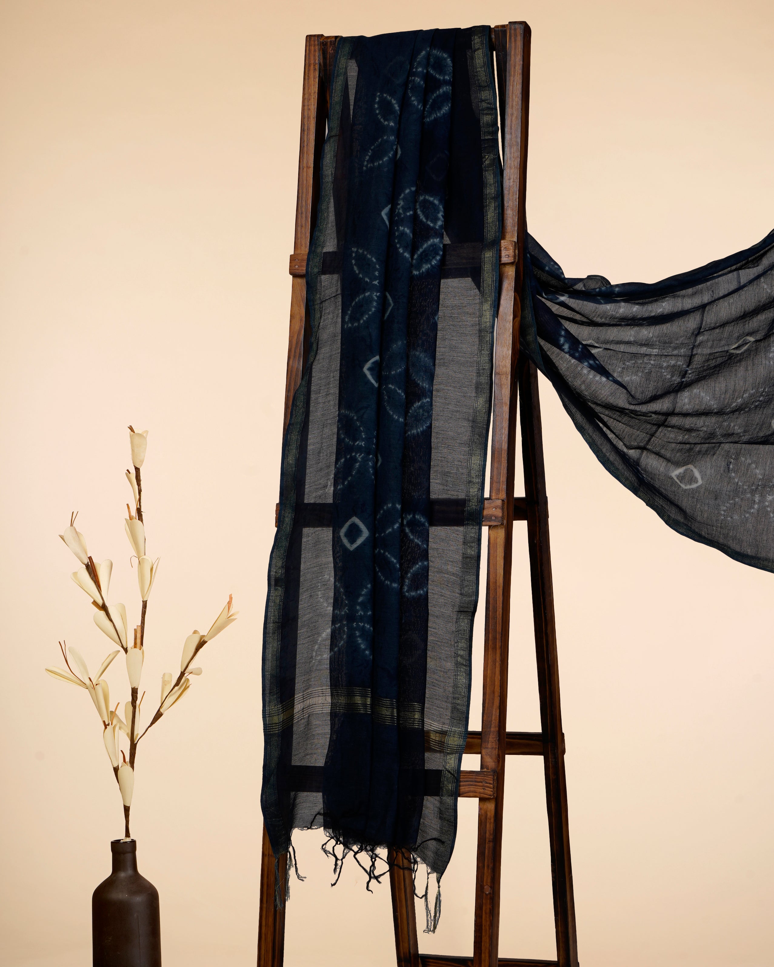 Deep Blue Natural Dye Hand Crafted Shibori Chanderi Dupatta