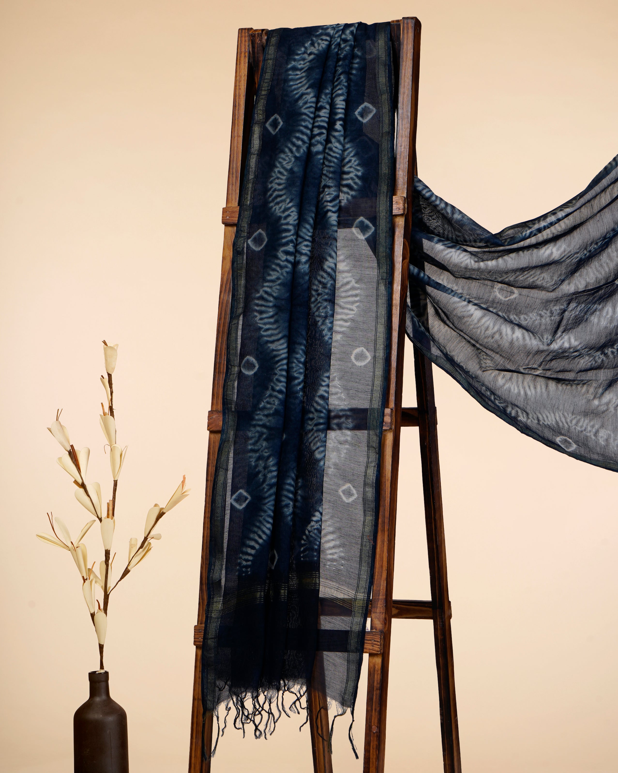 Deep Blue Natural Dye Hand Crafted Shibori Chanderi Dupatta