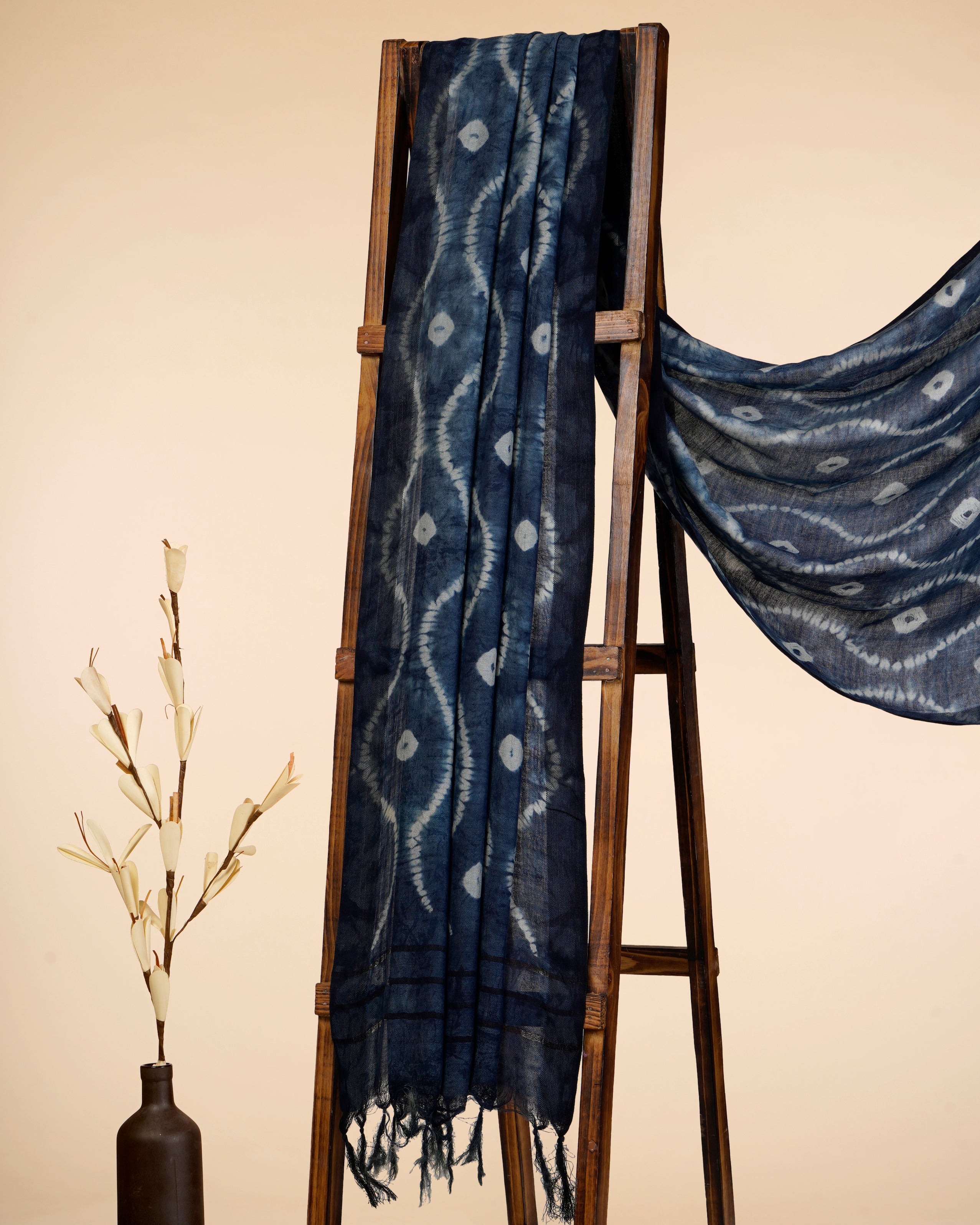 Navy Blue Natural Dye Hand Crafted Shibori Cotton Dupatta