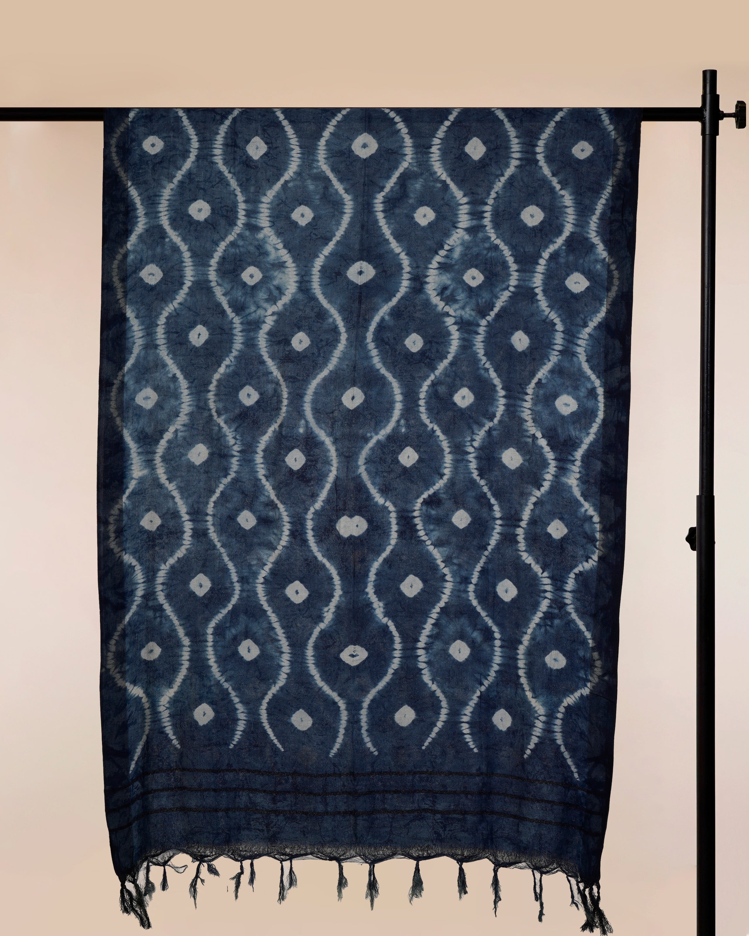 Navy Blue Natural Dye Hand Crafted Shibori Cotton Dupatta