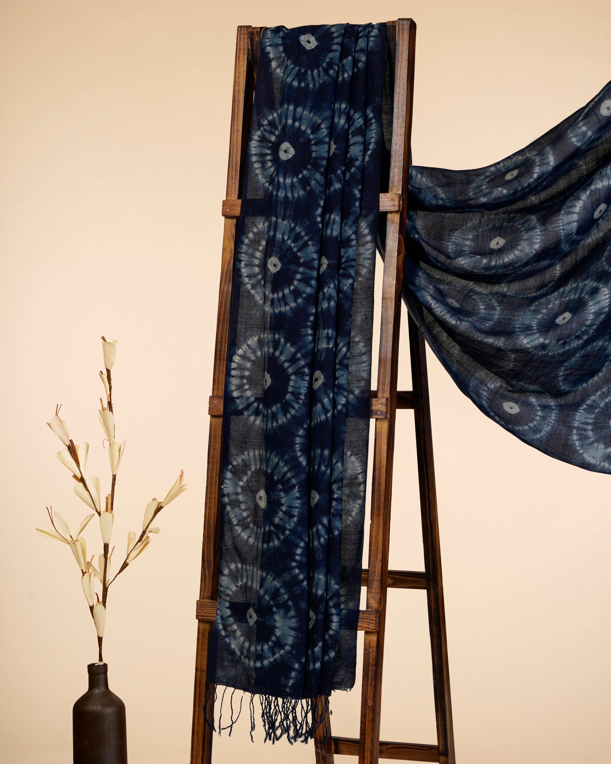 Navy Blue Natural Dye Handcrafted Shibori Viscose Cotton Dupatta