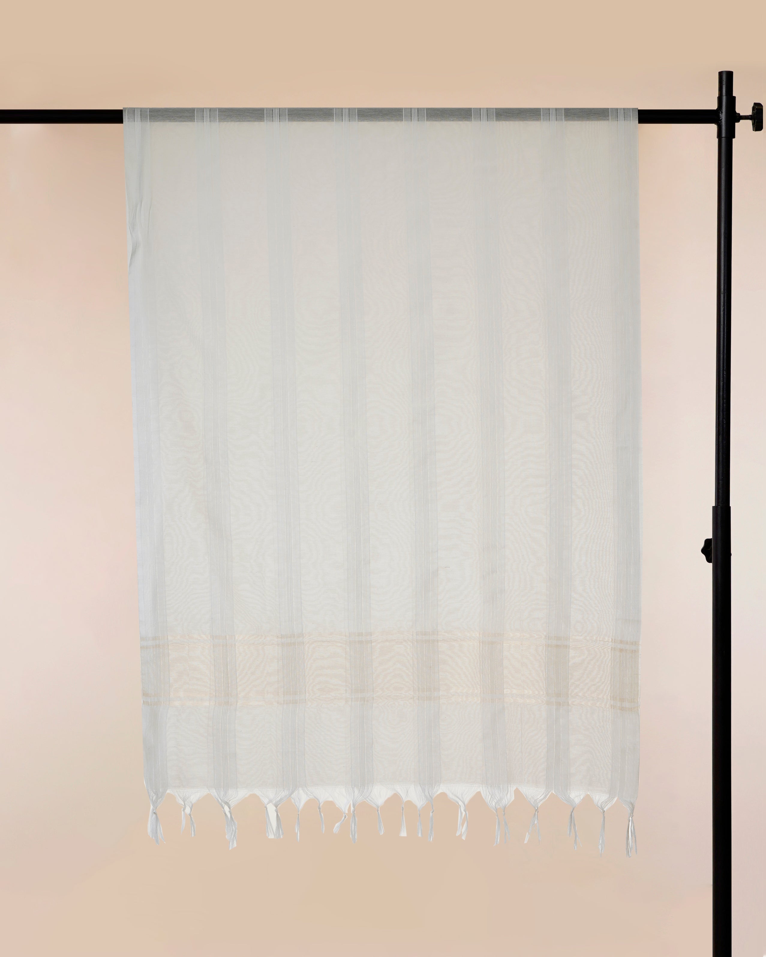 White-Gold Check Pattern Fancy Cotton Dupatta With Tassel