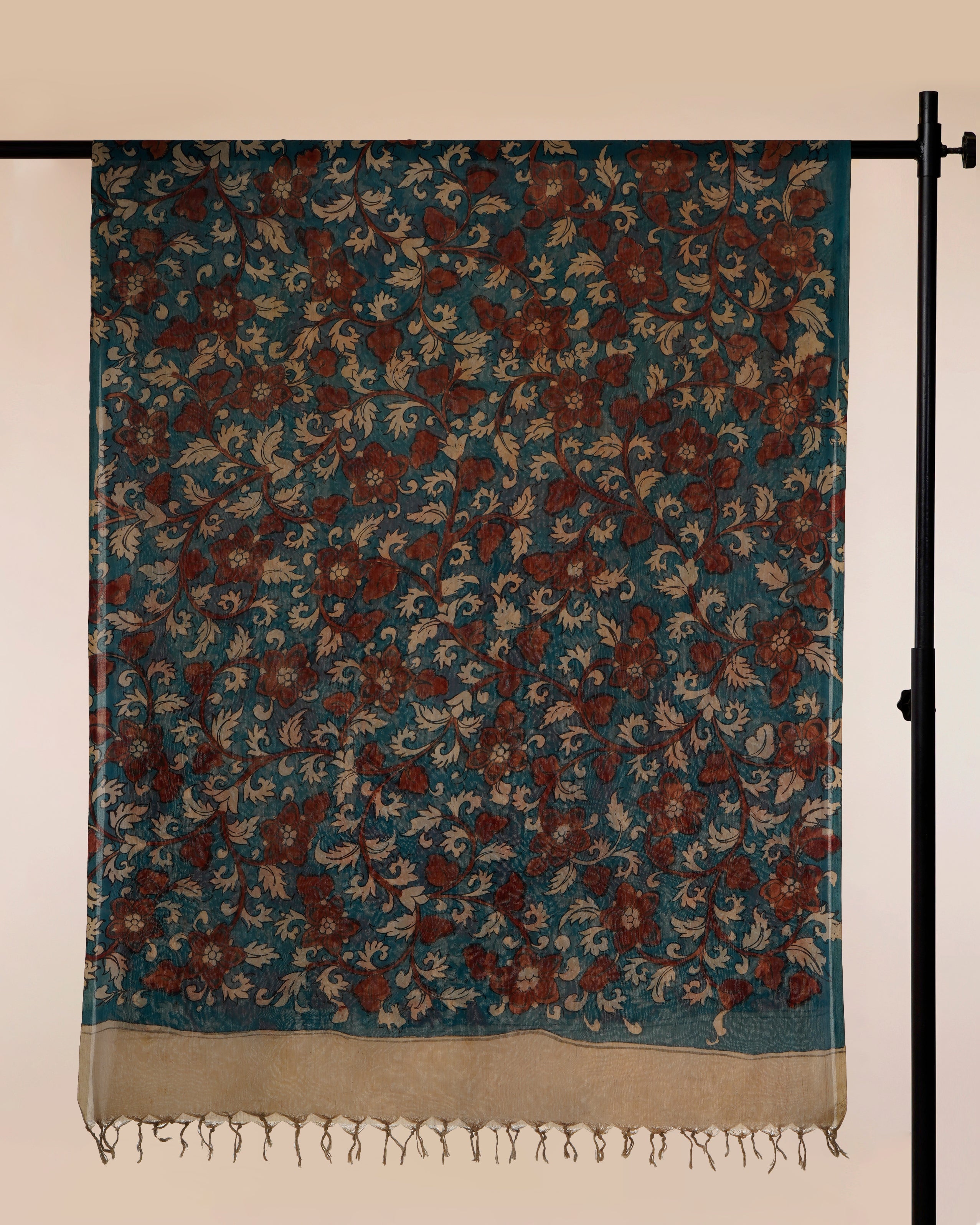 Multi Color Natural Dye Handcrafted Pen Kalamkari Silk-Cotton Dupatta