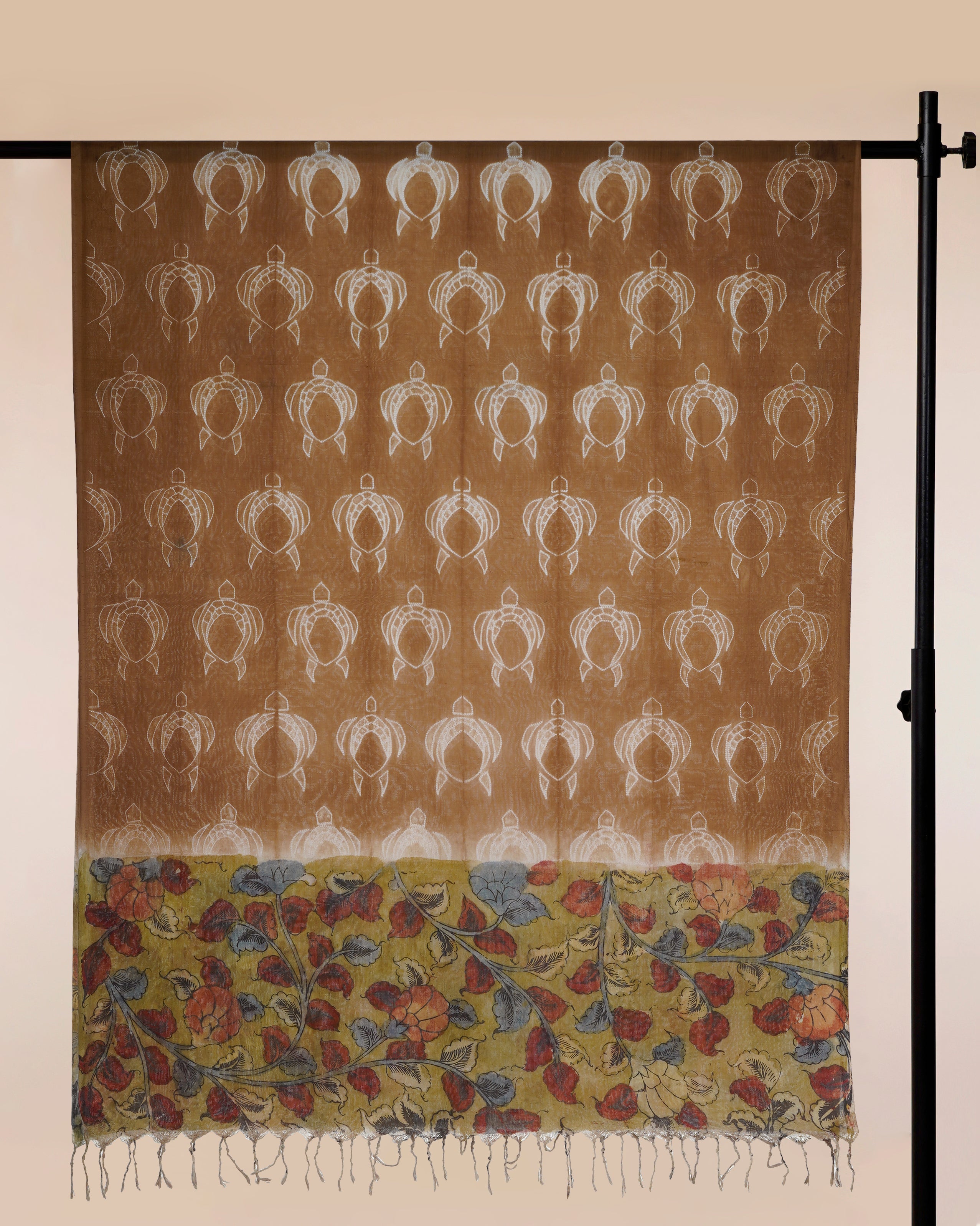 Multi Color Natural Dye Handcrafted Pen Kalamkari Silk-Cotton Dupatta