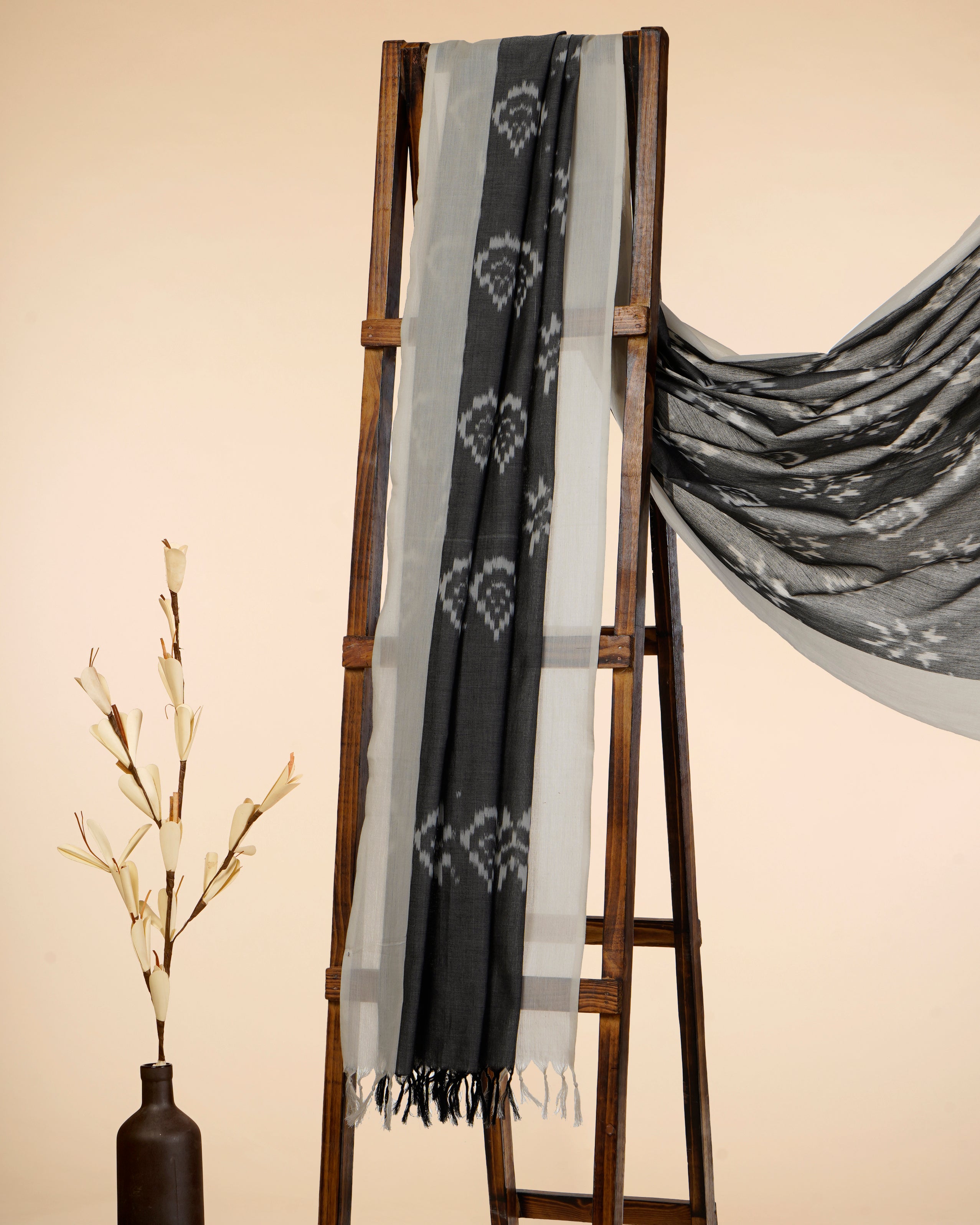 Grey Handwoven Ikat Cotton Dupatta