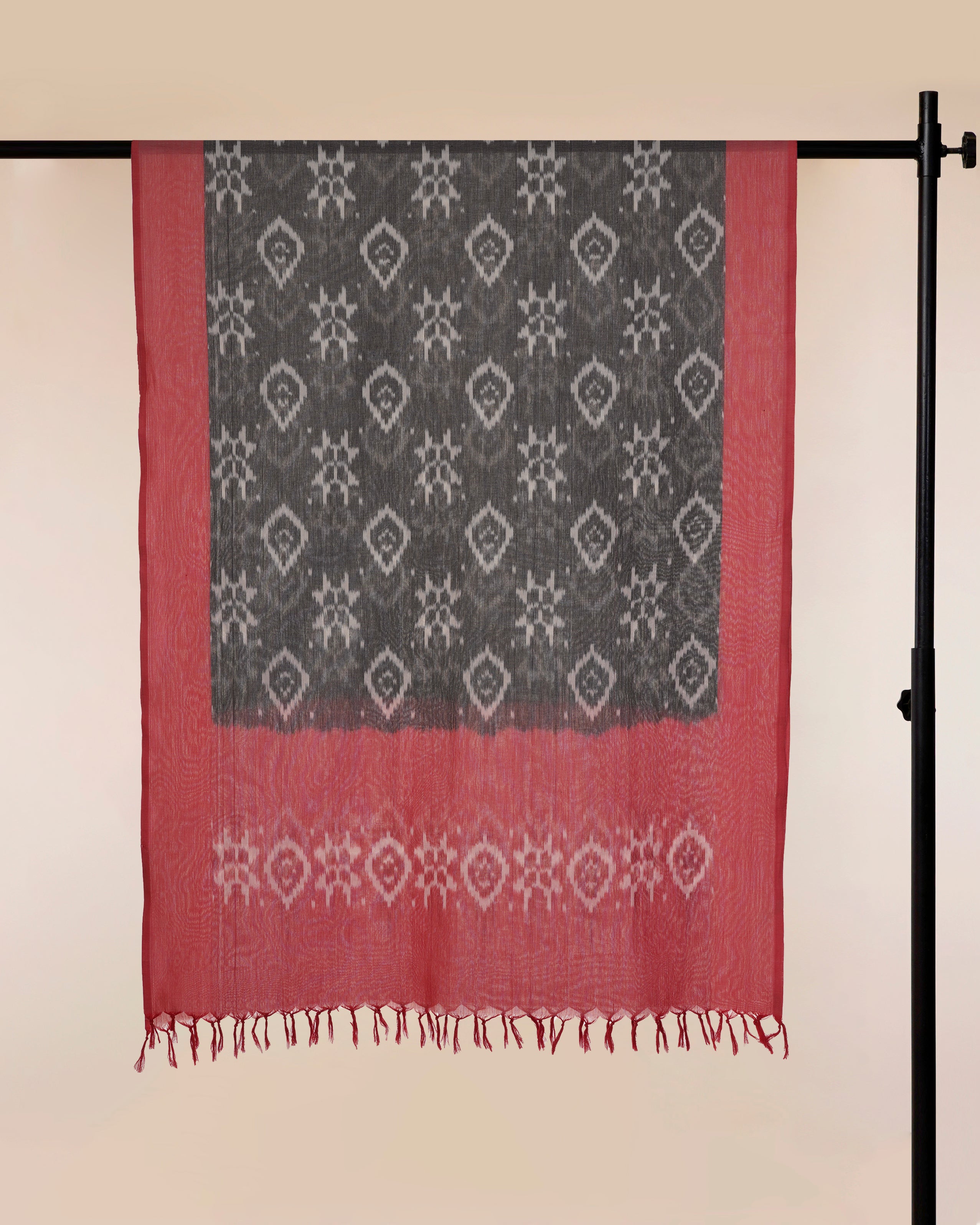 Red-Grey Handwoven Ikat Cotton Dupatta