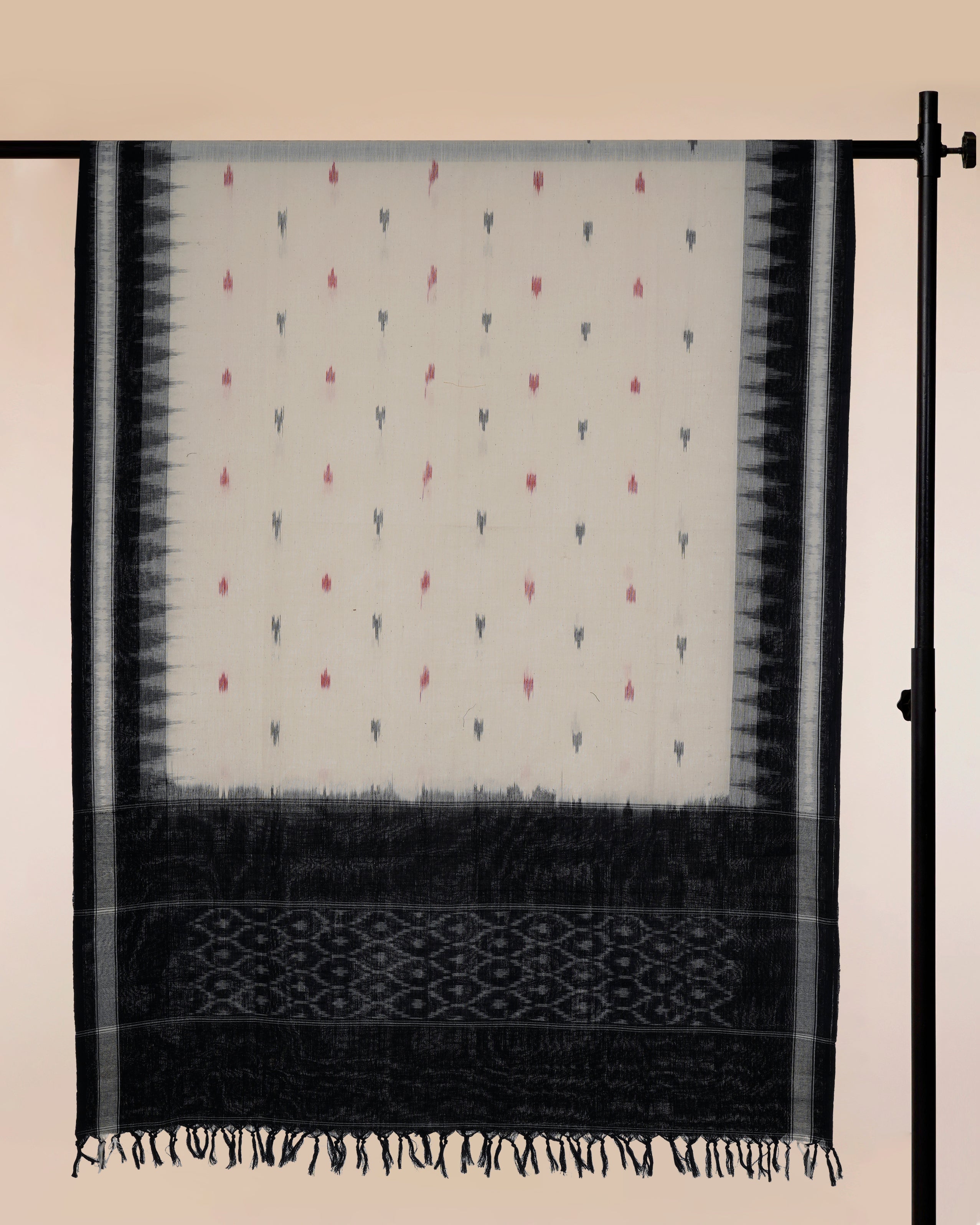 Black-Cream Handwoven Ikat Cotton Dupatta