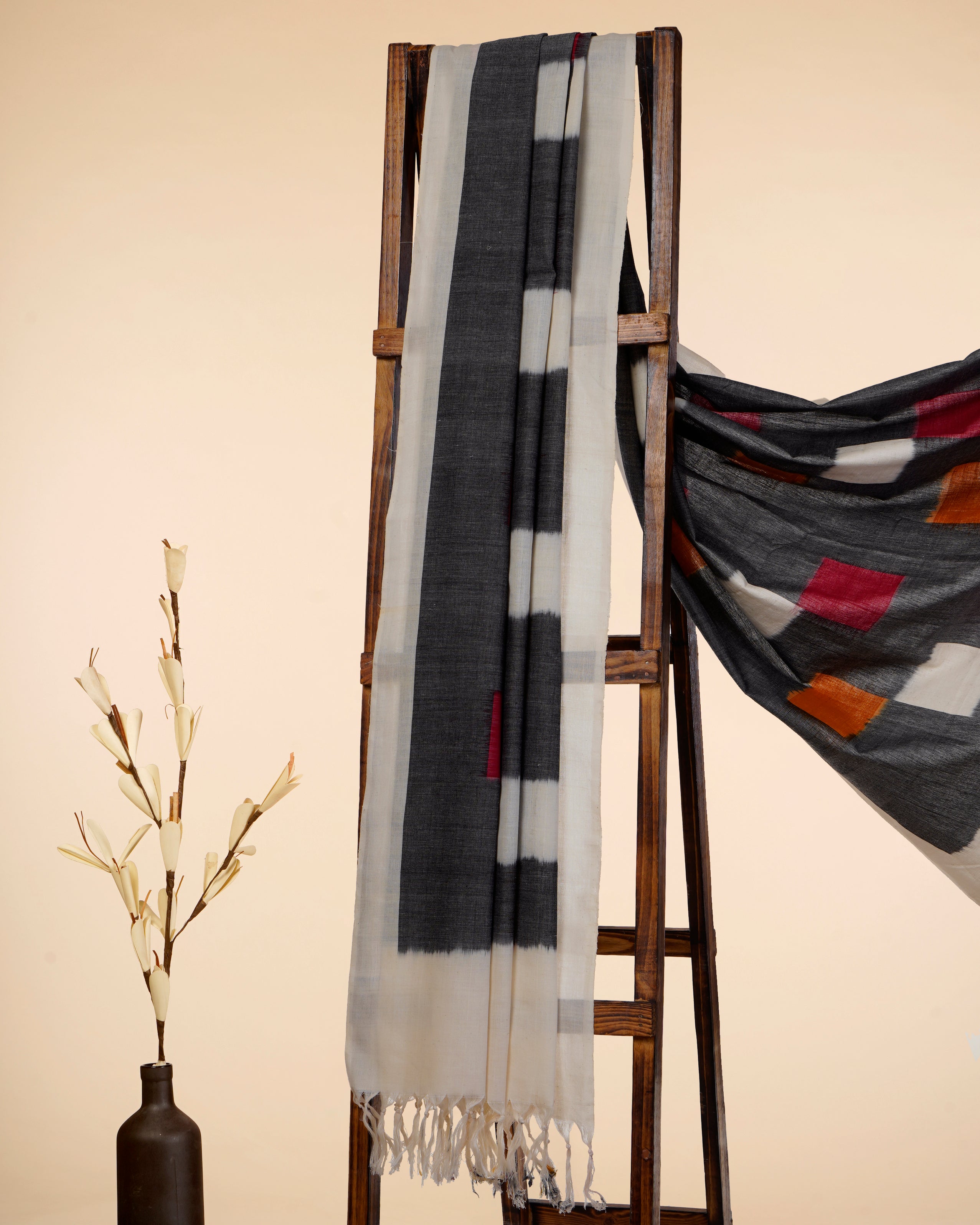 Grey Handwoven Ikat Cotton Dupatta