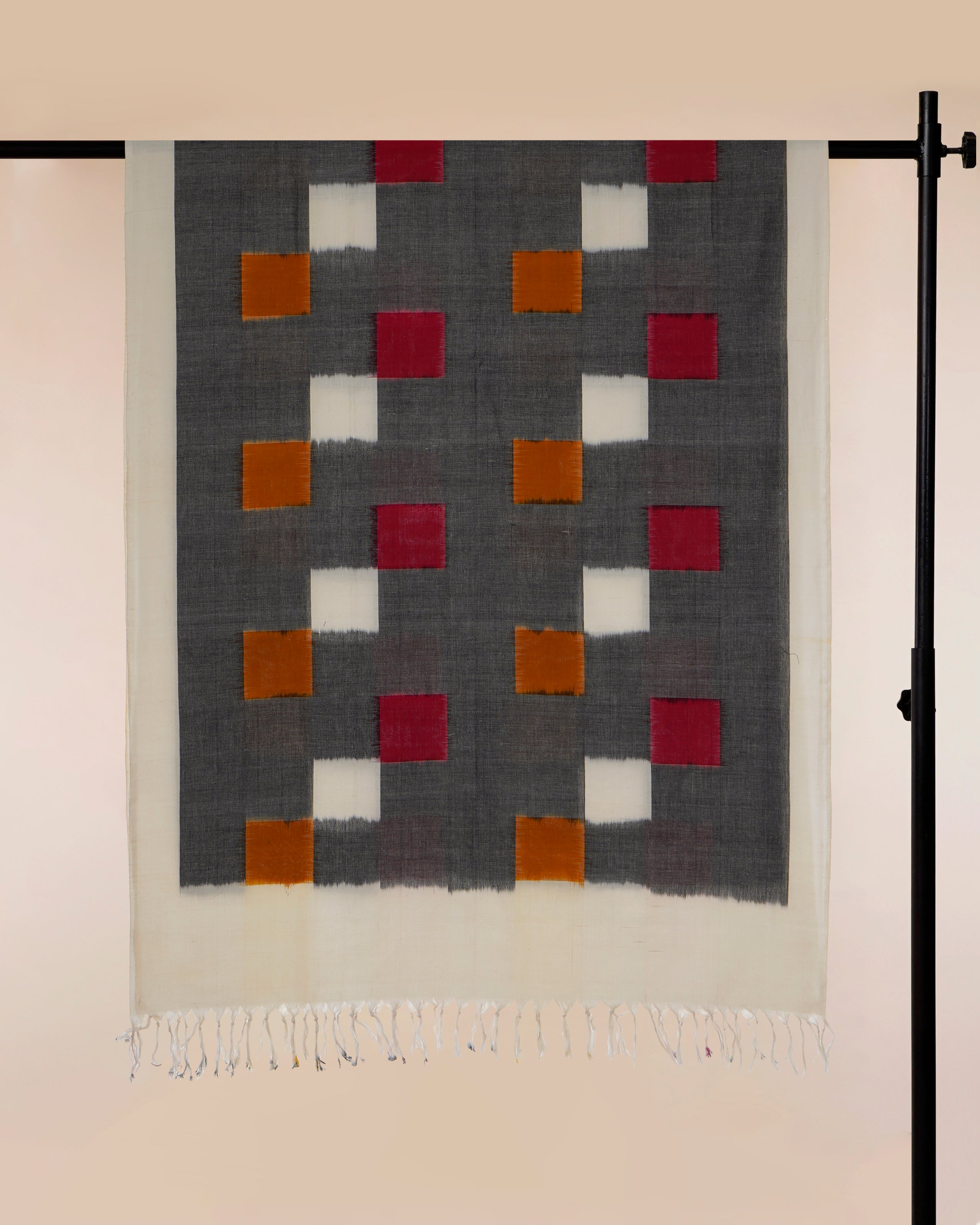 Grey Handwoven Ikat Cotton Dupatta