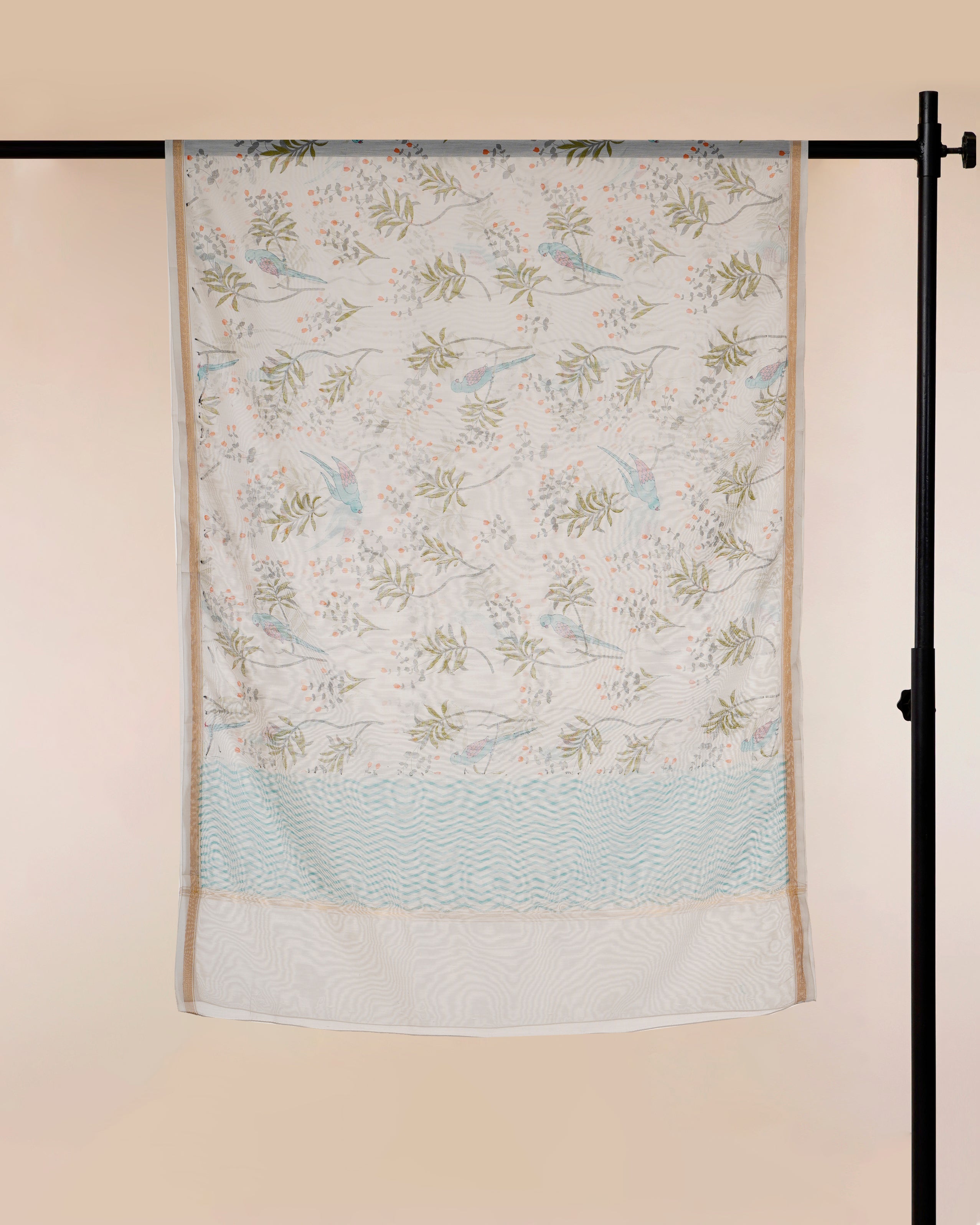 White-Grey All Over Pattern Hand Screen Printed Pure Chanderi Dupatta