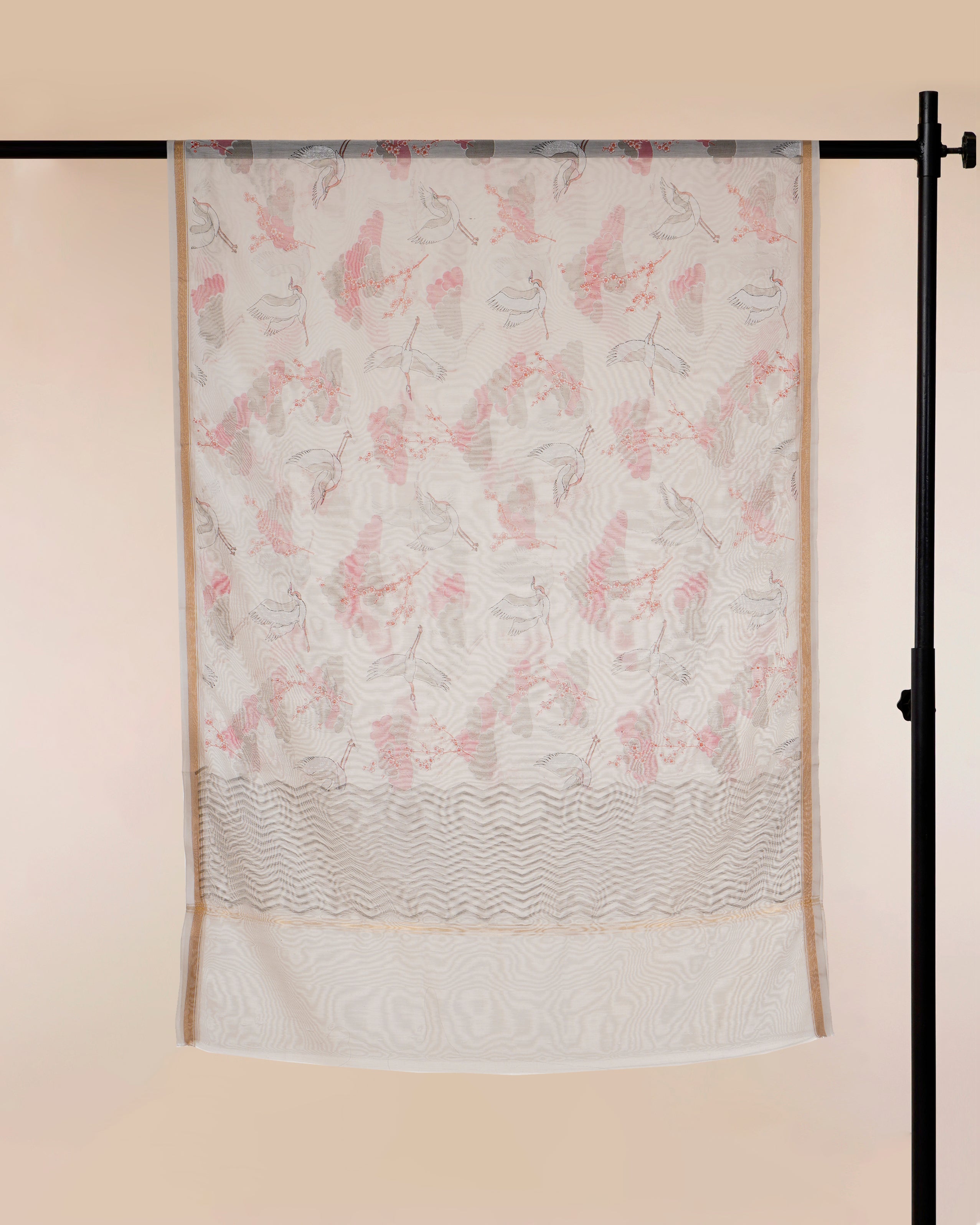 White-Pink All Over Pattern Hand Screen Printed Pure Chanderi Dupatta