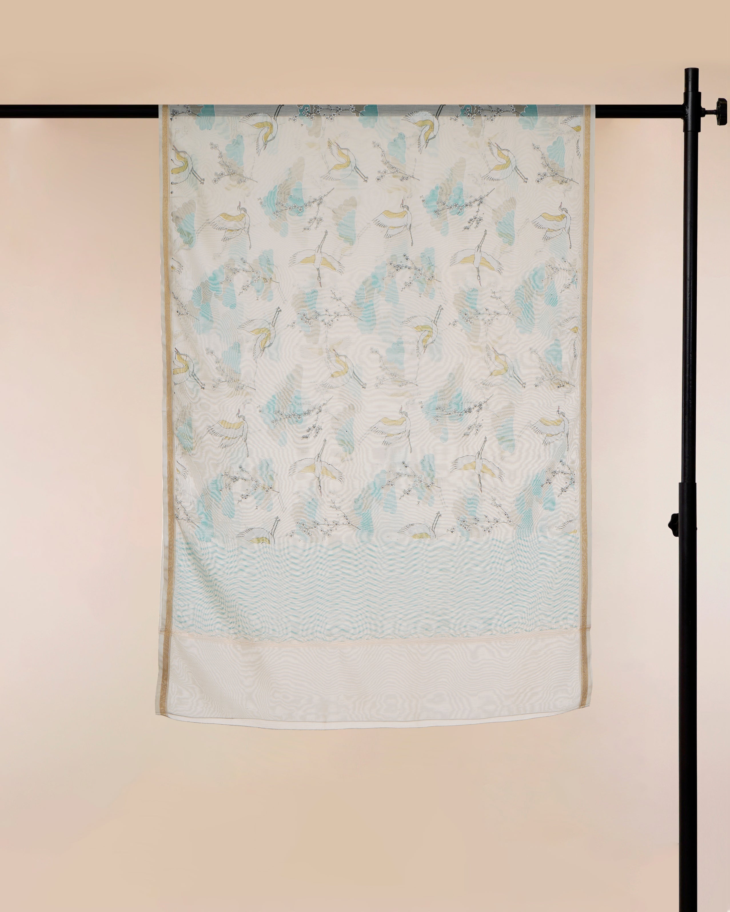 White-Ice Blue All Over Pattern Hand Screen Printed Pure Chanderi Dupatta
