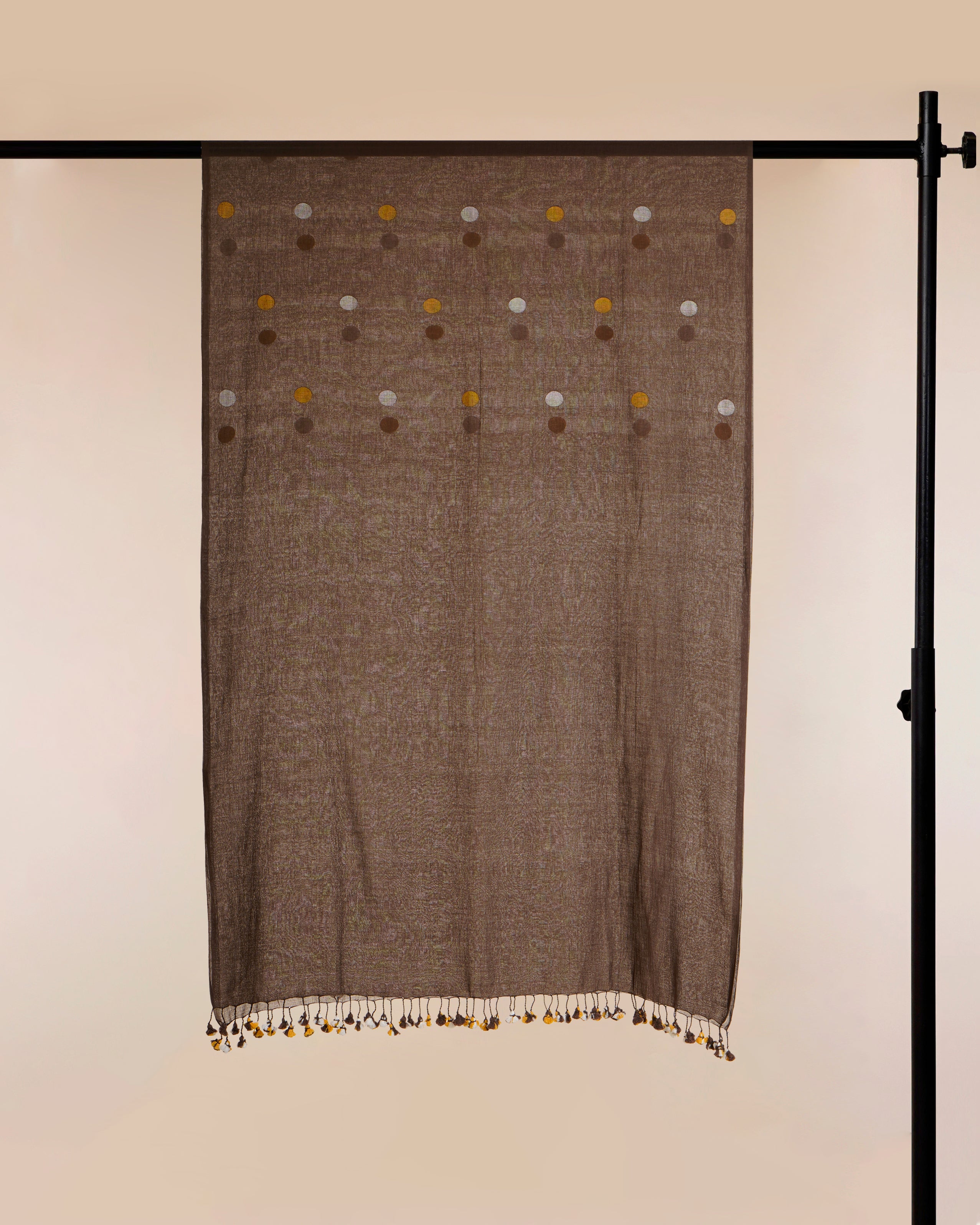 Brown Handwoven Jamdani Cotton Dupatta with Tassels