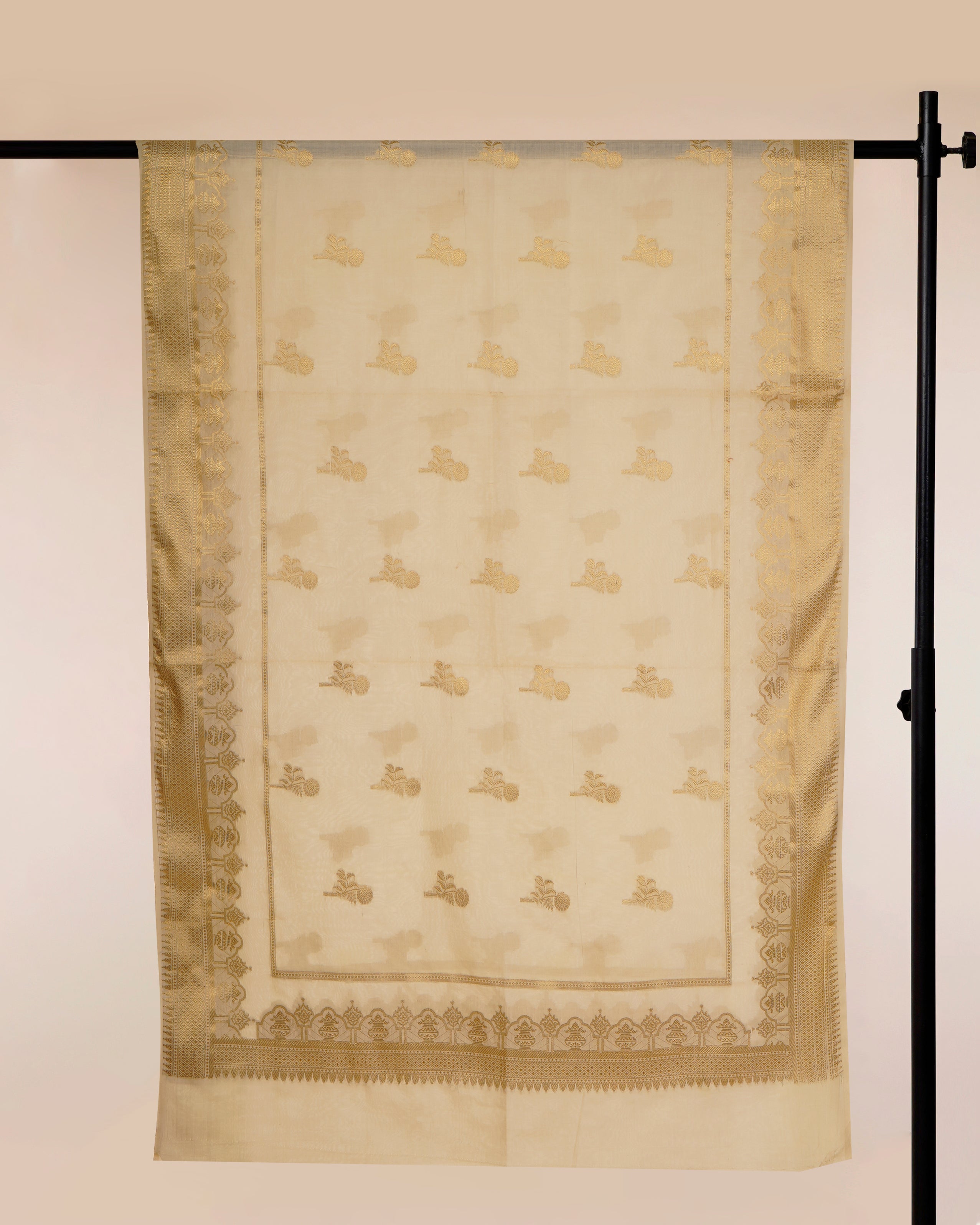 Deep Purple-Gold All Over Pattern Handwoven Brocade Pure Silk Dupatta