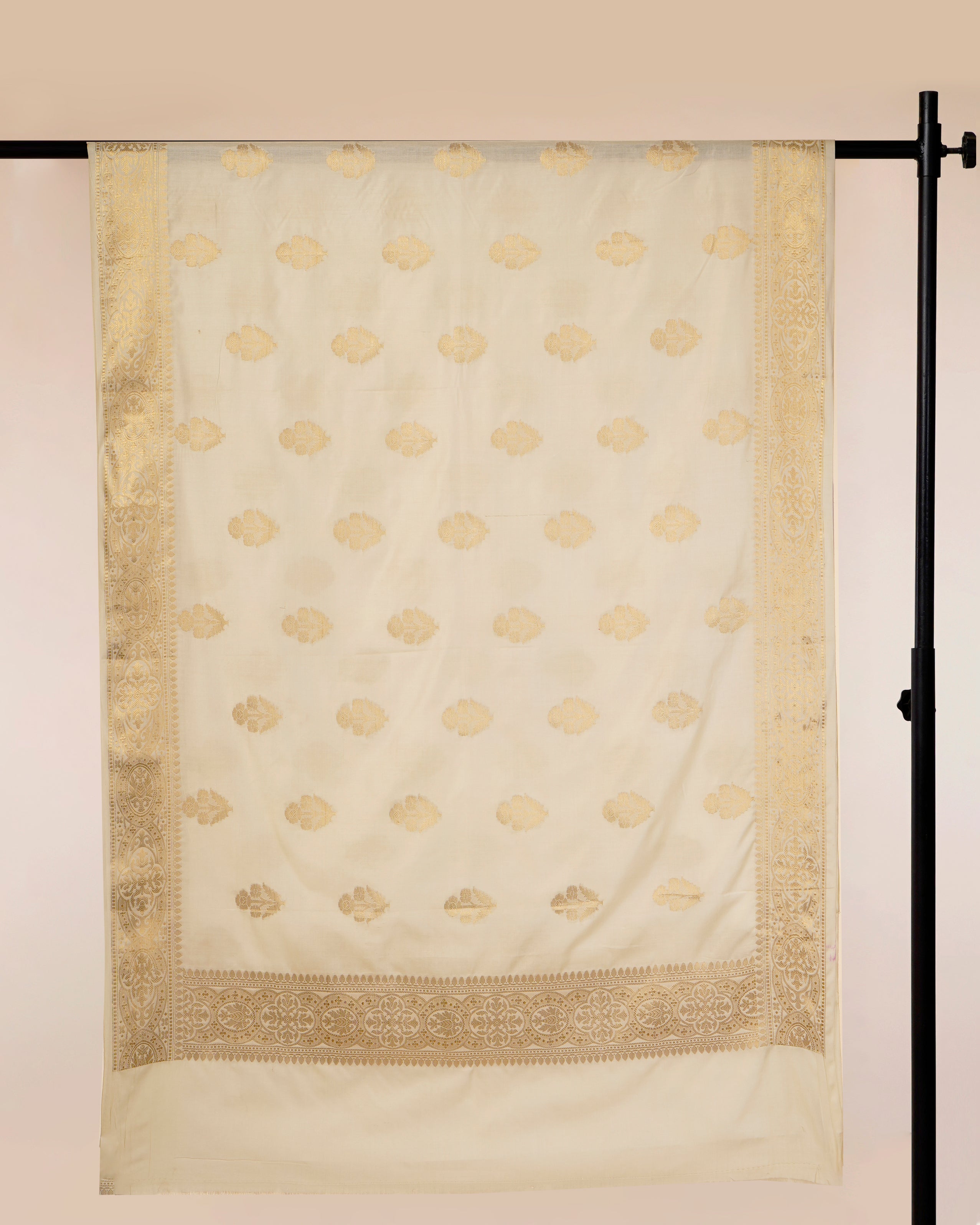 Green-Gold All Over Pattern Handwoven Brocade Pure Silk Dupatta