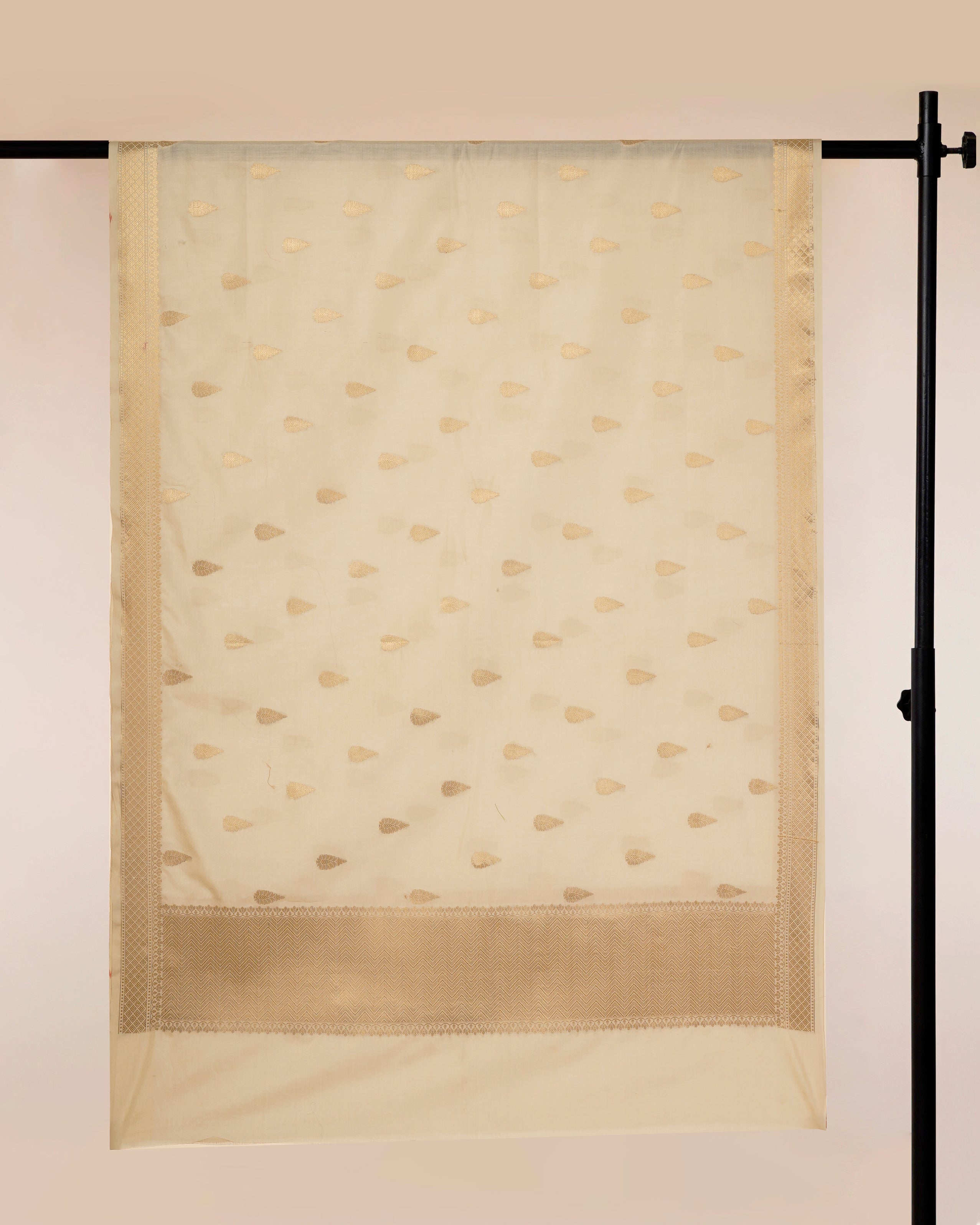 Peach-Gold All Over Pattern Handwoven Brocade Pure Silk Dupatta