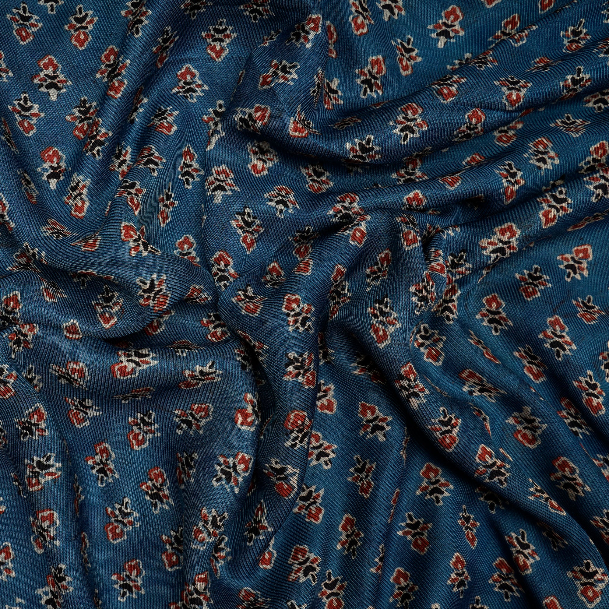 (Pre-Cut 3.00 Mtr) Quiet Harbor Motif Handcrafted Ajrak Printed Modal Satin Dobby Fabric