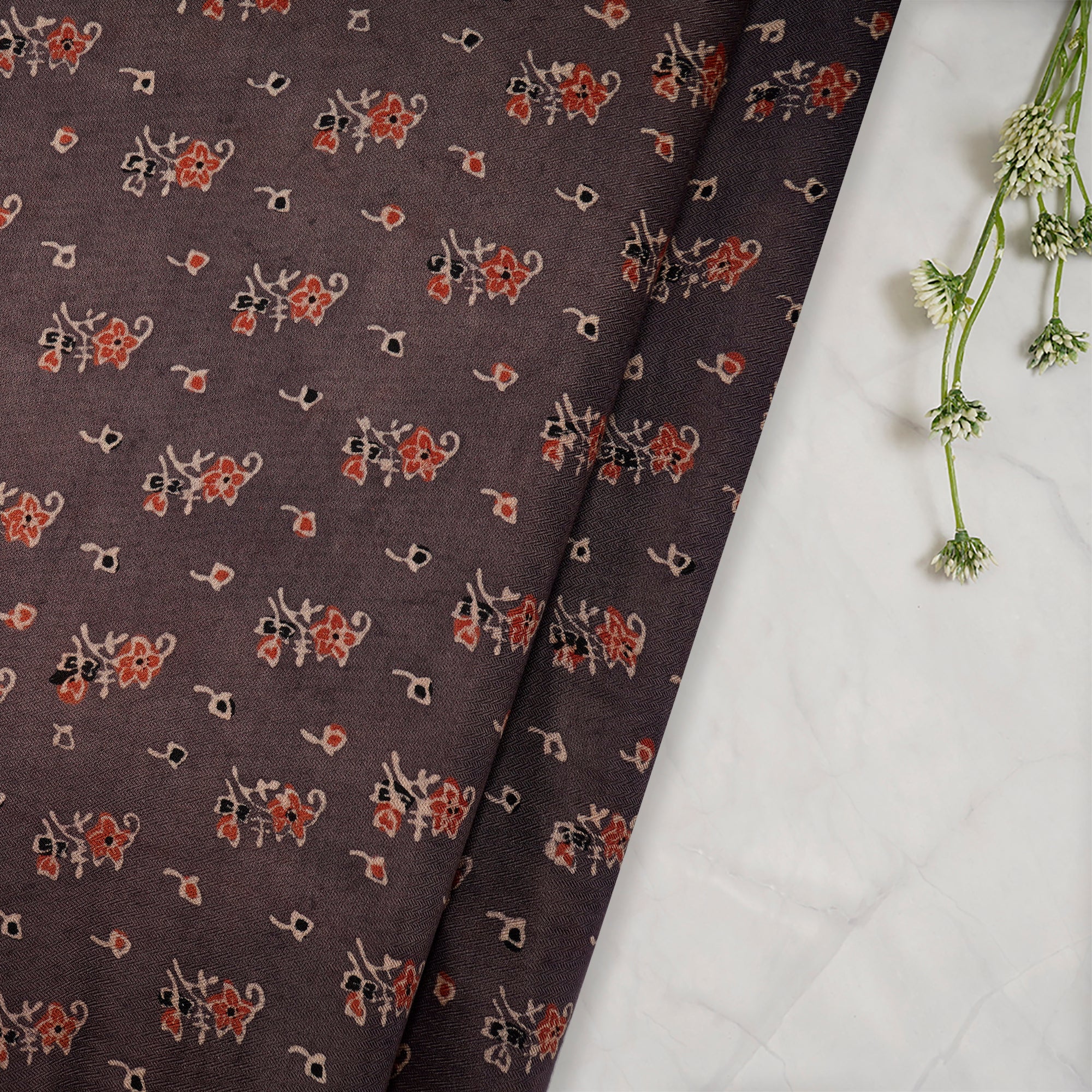 (Pre-Cut 3.00 Mtr) Brown Motif Handcrafted Ajrak Printed Modal Satin Dobby Fabric