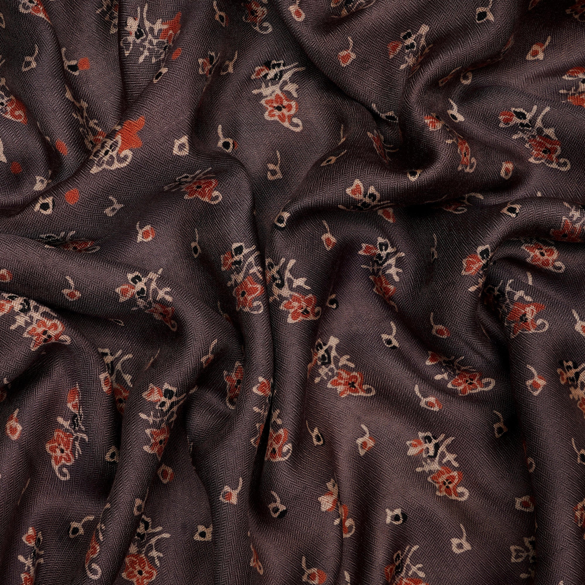 (Pre-Cut 3.00 Mtr) Brown Motif Handcrafted Ajrak Printed Modal Satin Dobby Fabric