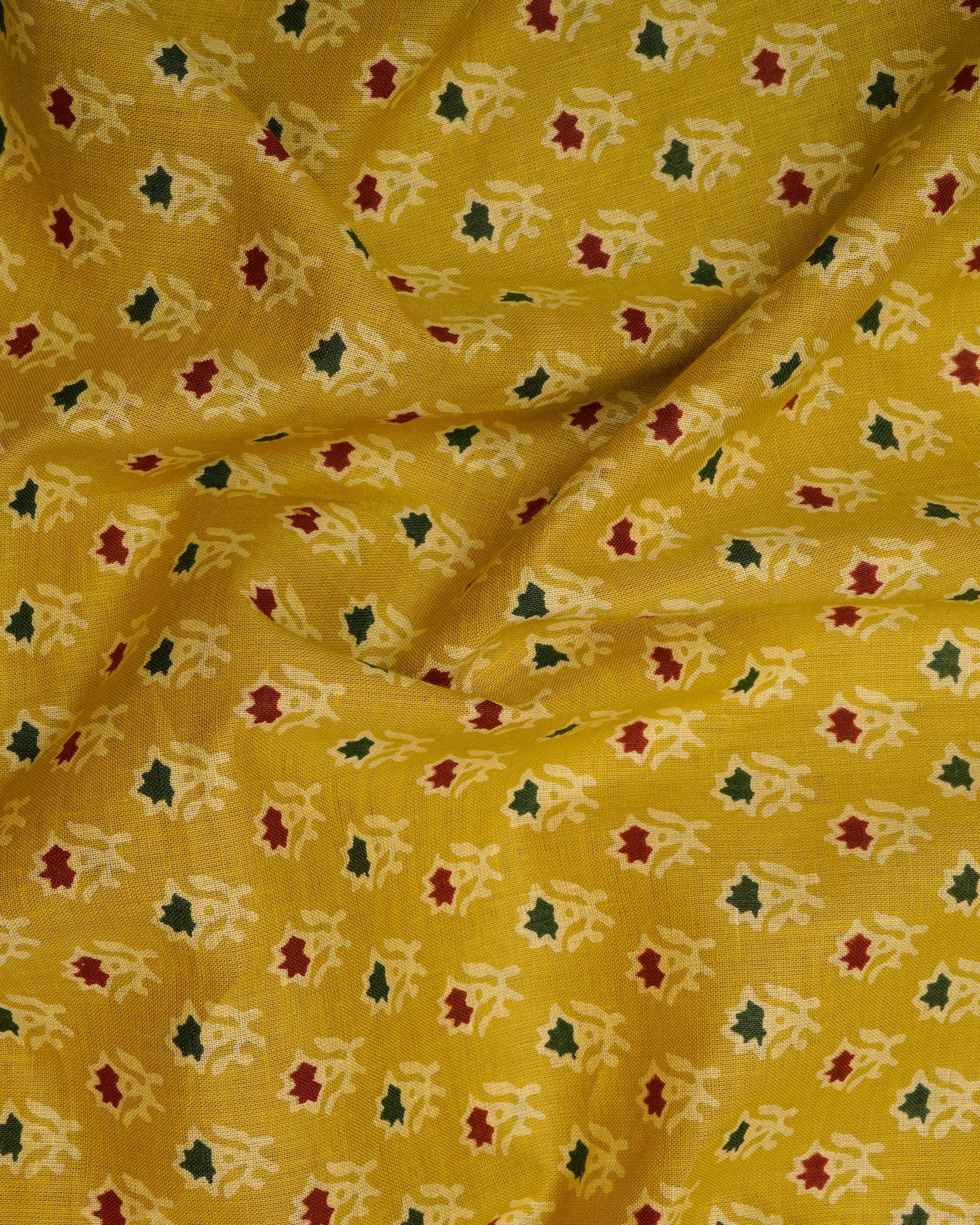 Mustard - Green Embroidered & Printed Pure Cotton Unstitched Suit Set