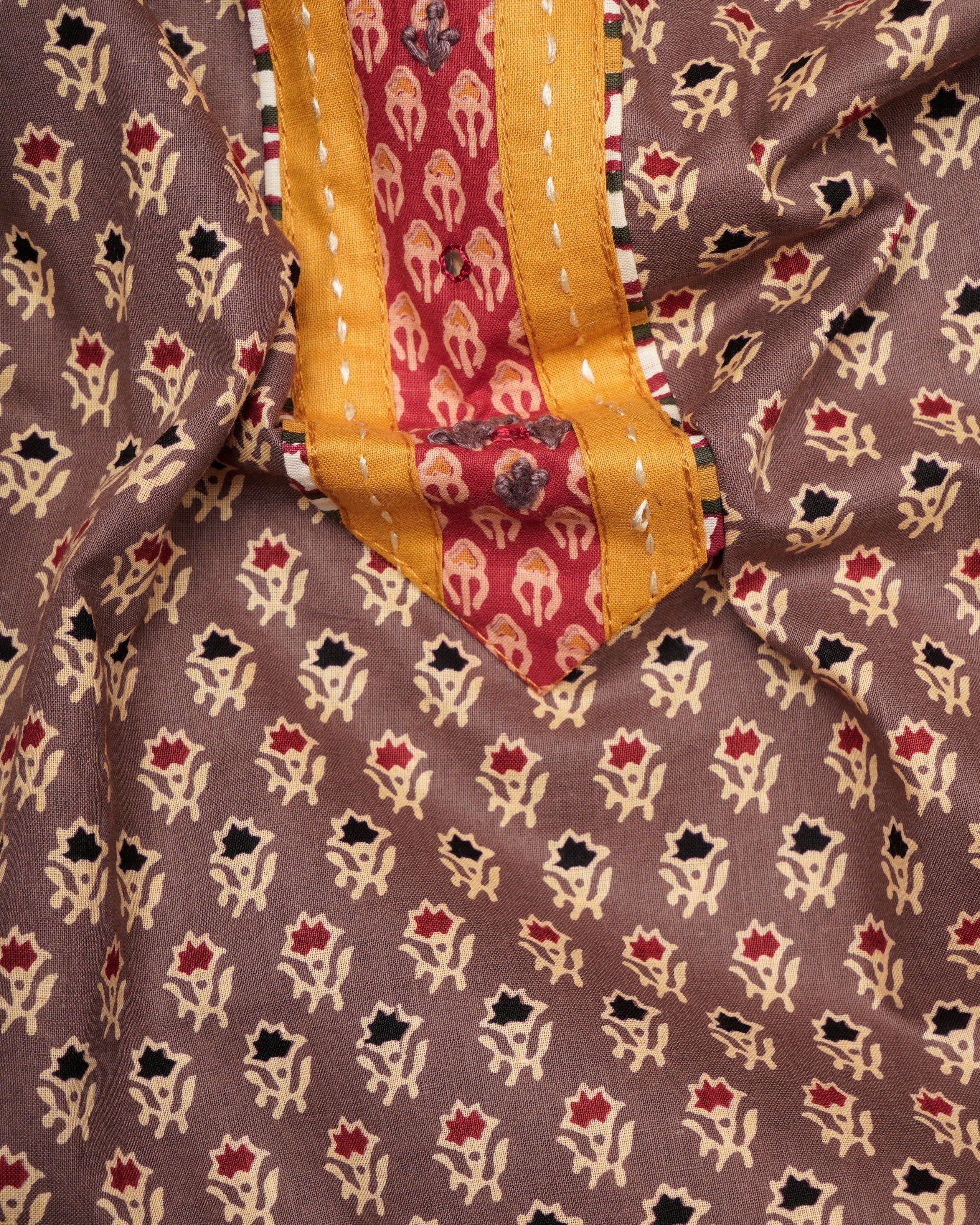 Light Mauve - Dark Maroon Embroidered & Printed Pure Cotton Unstitched Suit Set