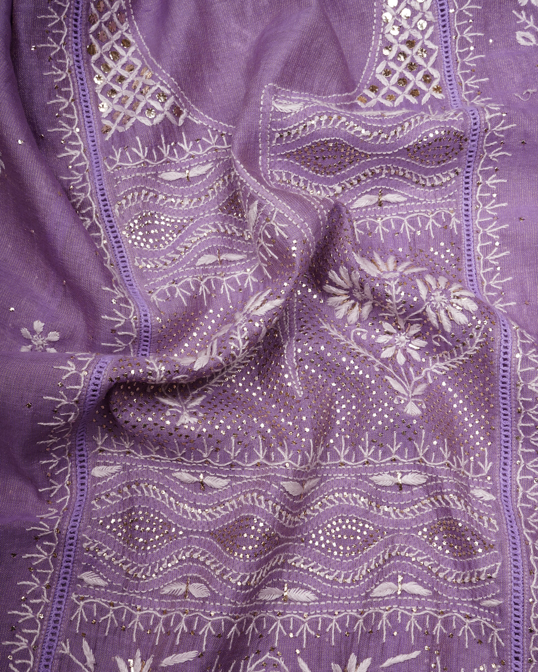 Lilac Breeze Handcrafted Mukaish Work Chikankari Embroidered Tissue ChanderiUnstitched Suit Set (Top & Dupatta)