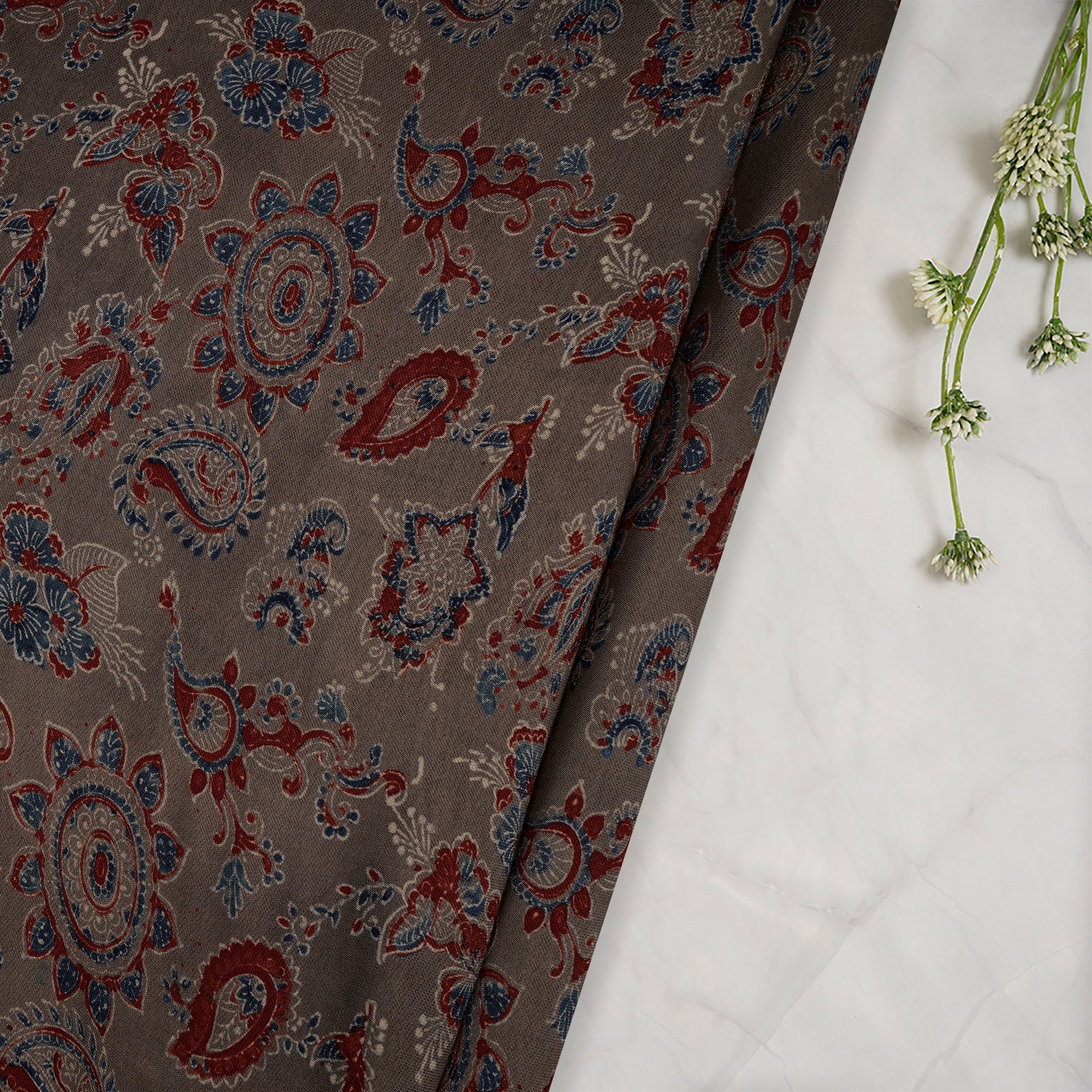 (Pre Cut 3 Mtr Piece) Penny Brown Color Handcrafted Ajrak Printed Modal Dobby Fabric