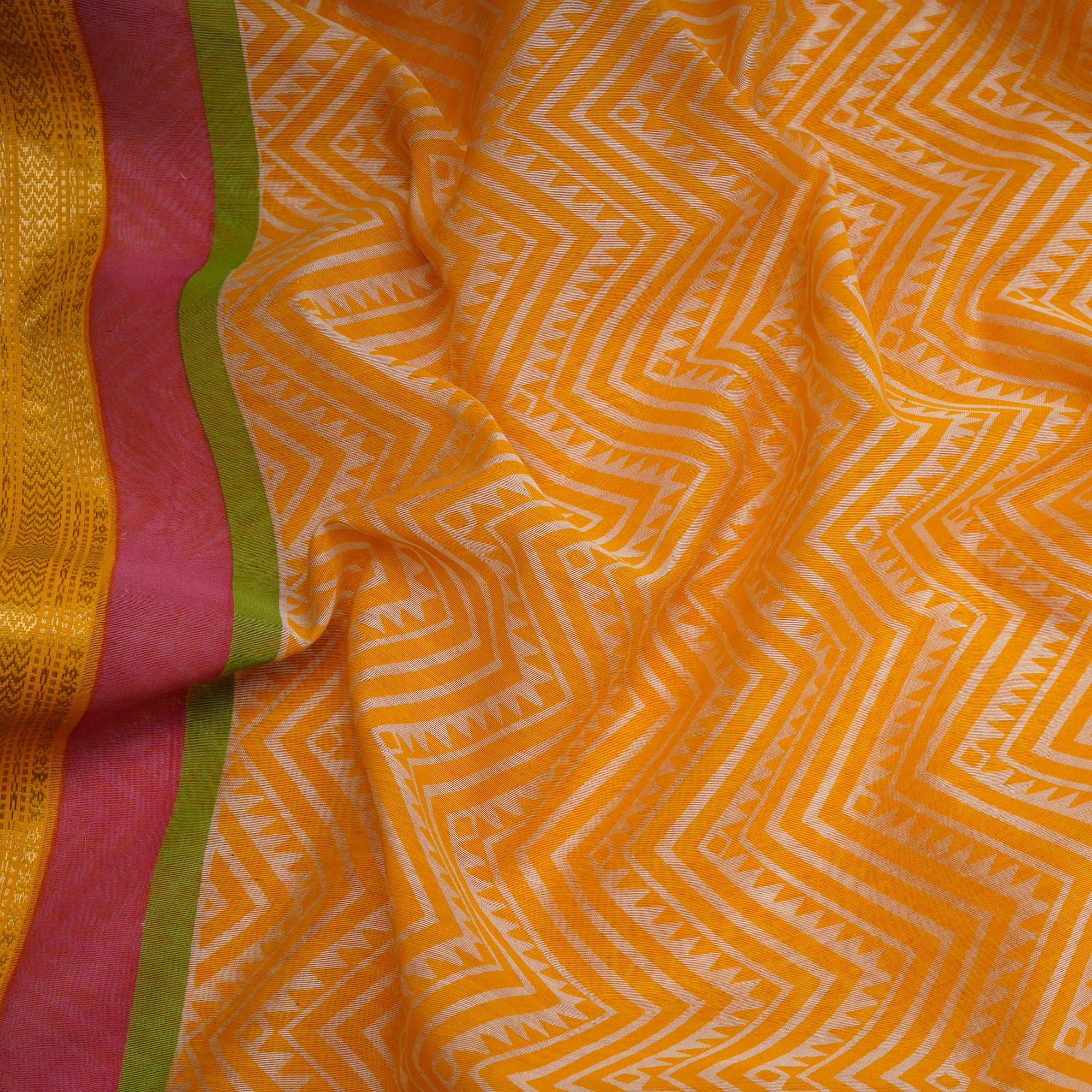 Yellow All Over Pattern Screen Print Maheshwari Cotton Fabric
