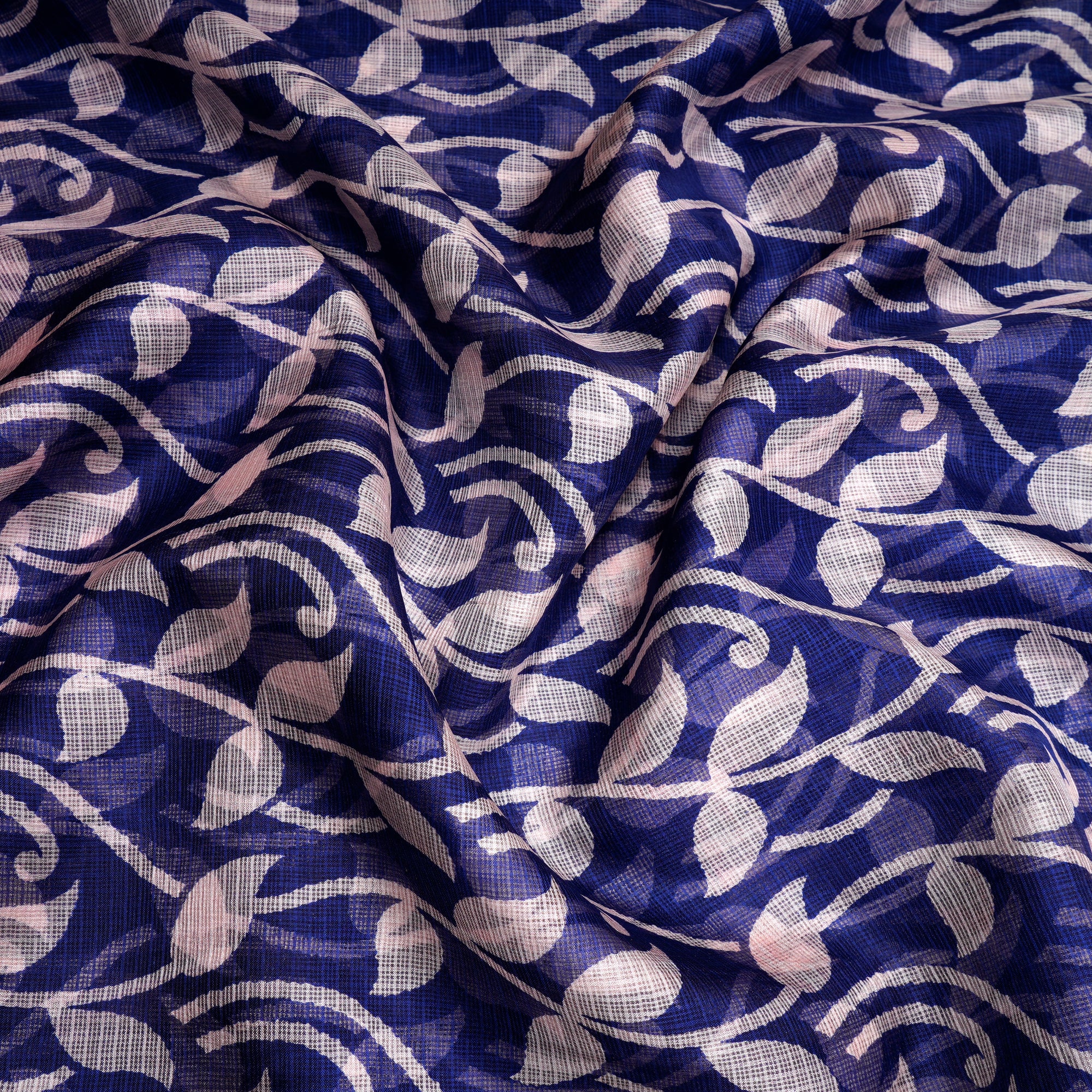 Blue All Over Pattern with Border Screen Print Kota Silk Fabrics