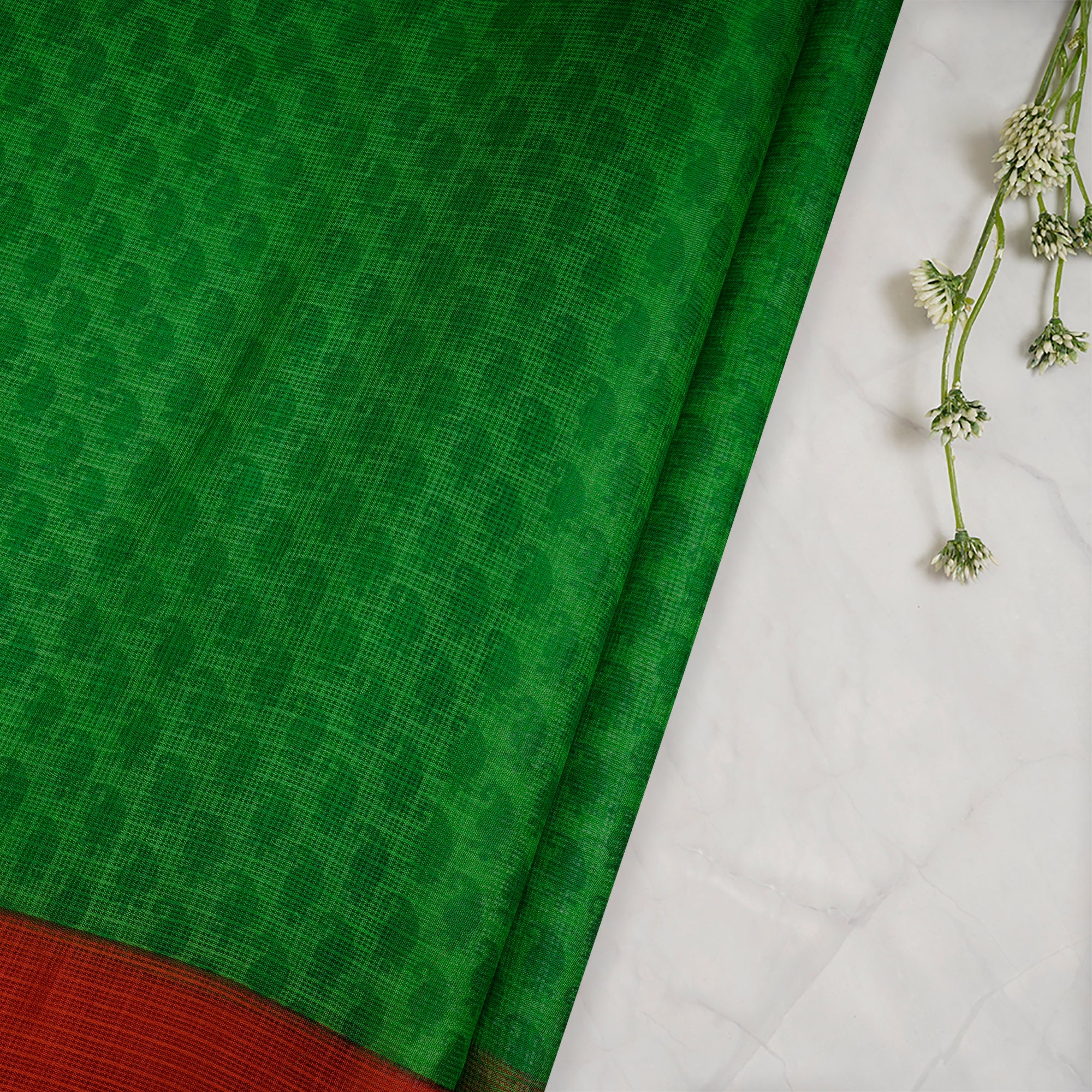 Light Green All Over Pattern with Border Screen Print Kota Silk Fabrics
