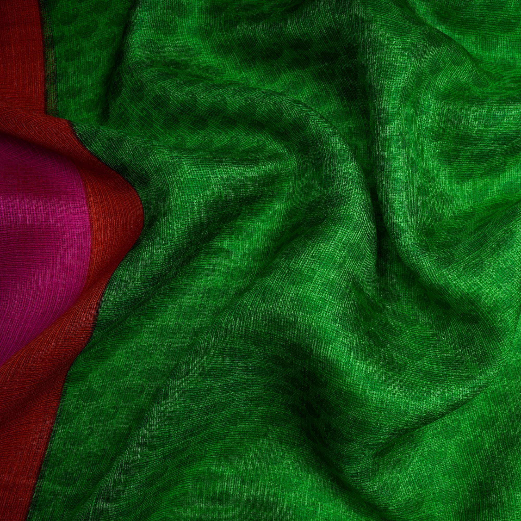 Light Green All Over Pattern with Border Screen Print Kota Silk Fabrics