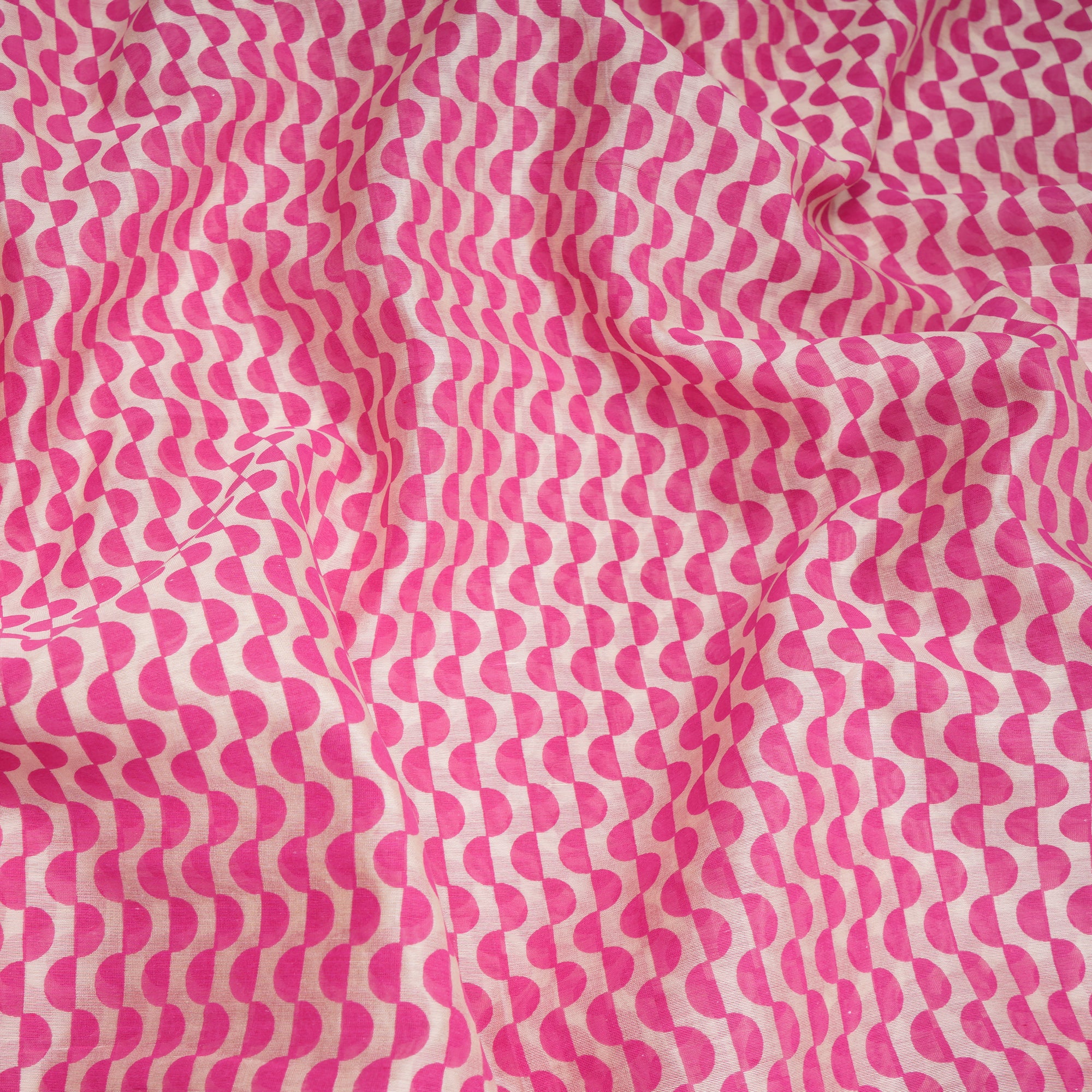 Pink All Over Pattern Screen Print Maheshwari Cotton Fabric