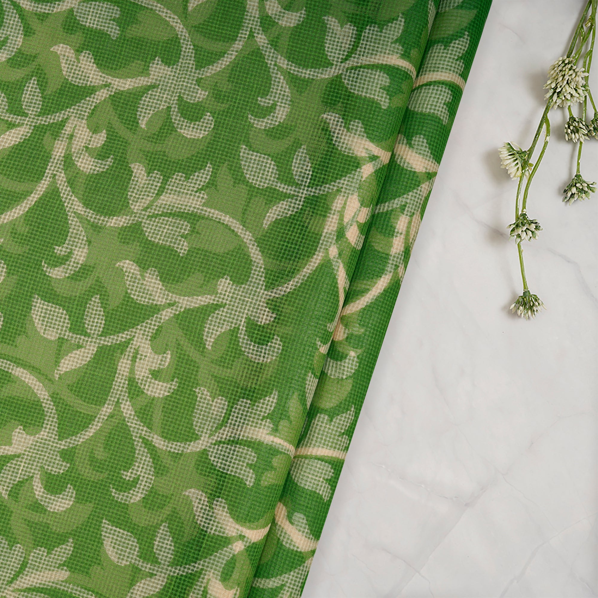 Light Green All Over Pattern with Border Screen Print Kota Fabrics