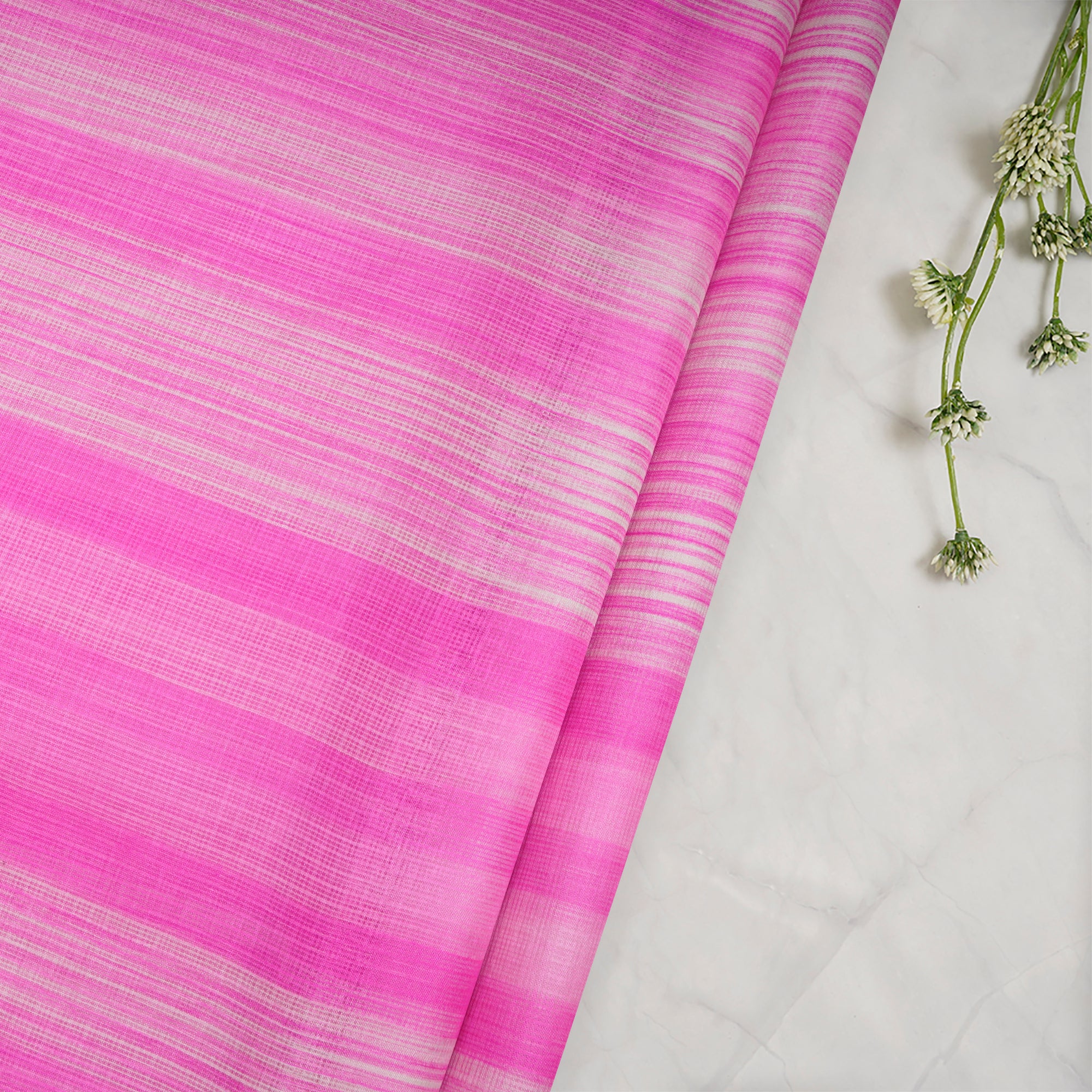 Pink All Over Pattern with Border Screen Print Kota Silk Fabrics