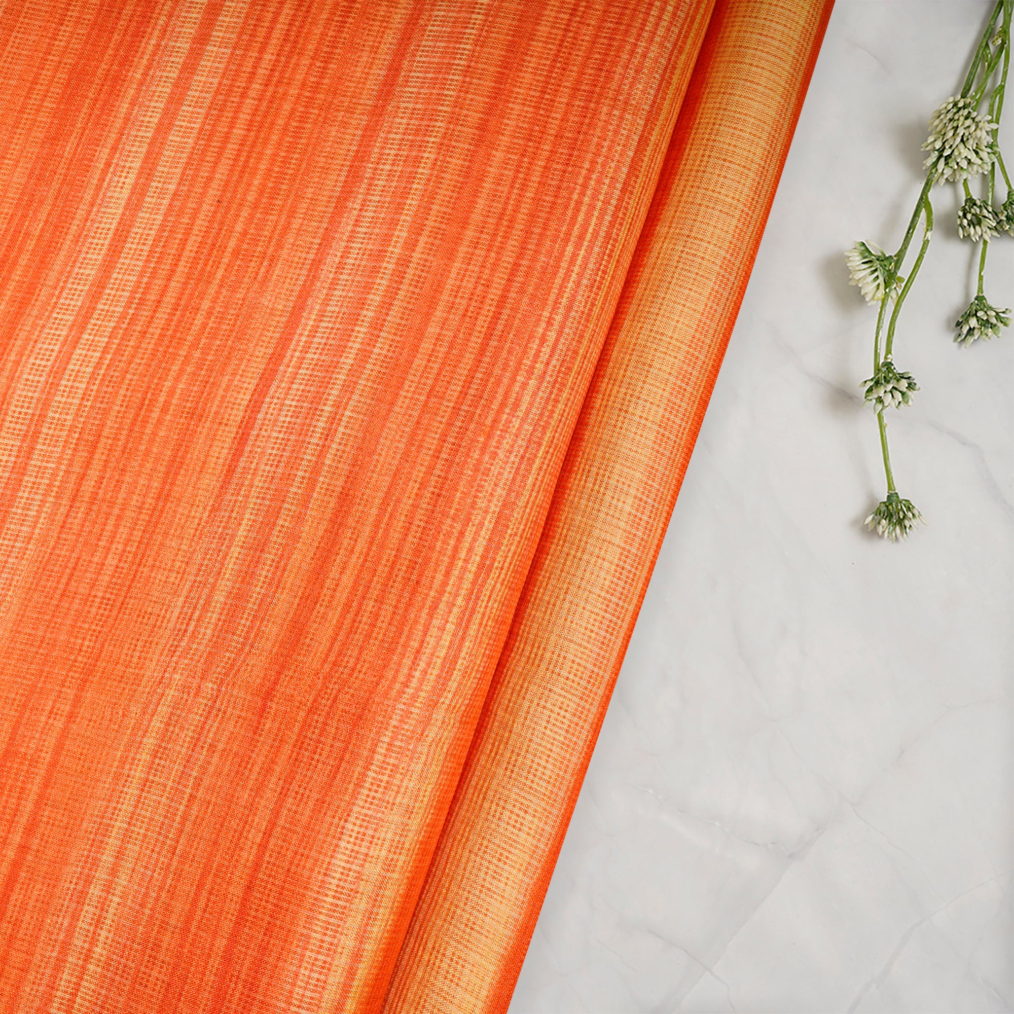Orange-Yellow All Over Pattern Screen Print Kota Silk Fabrics