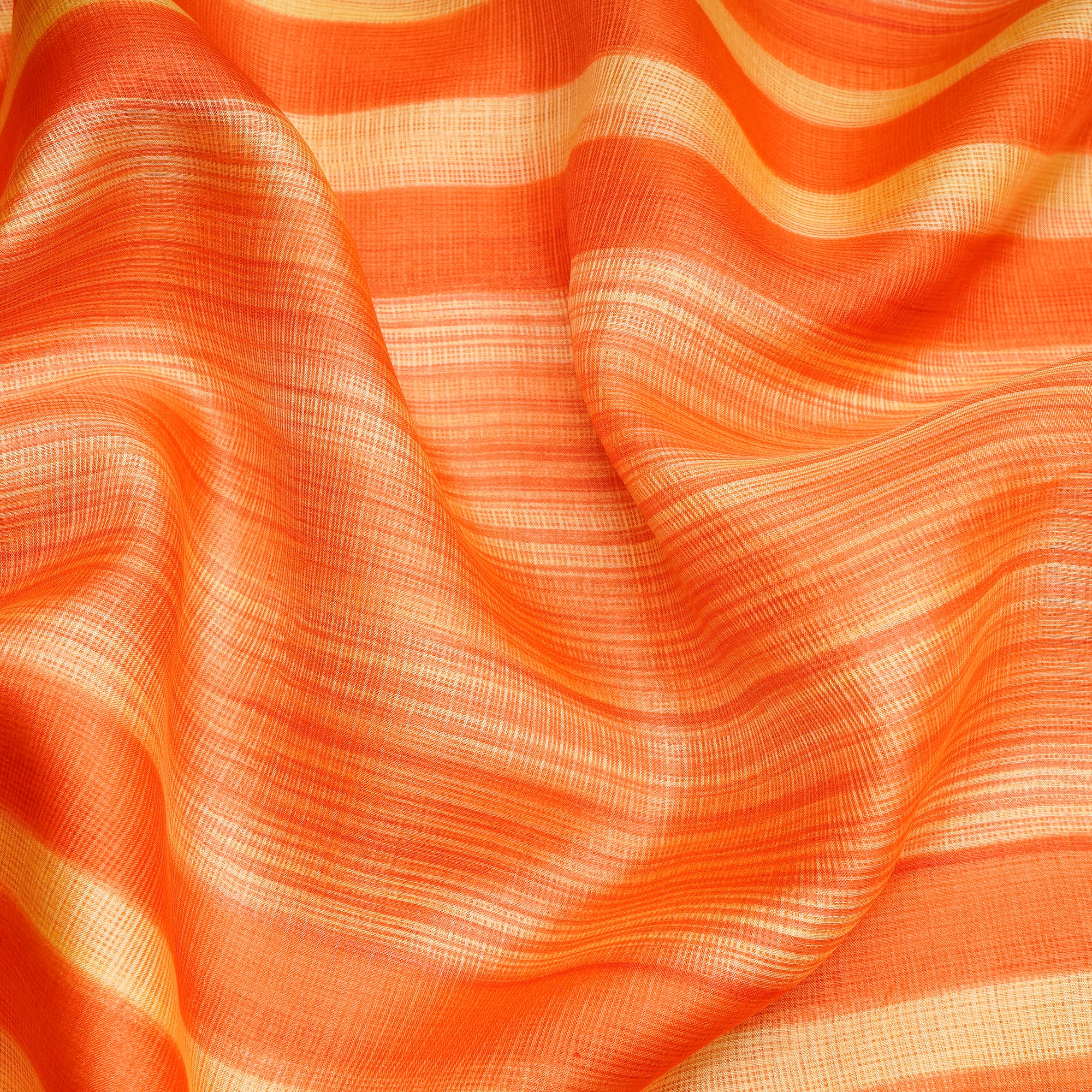 Orange-Yellow All Over Pattern Screen Print Kota Silk Fabrics